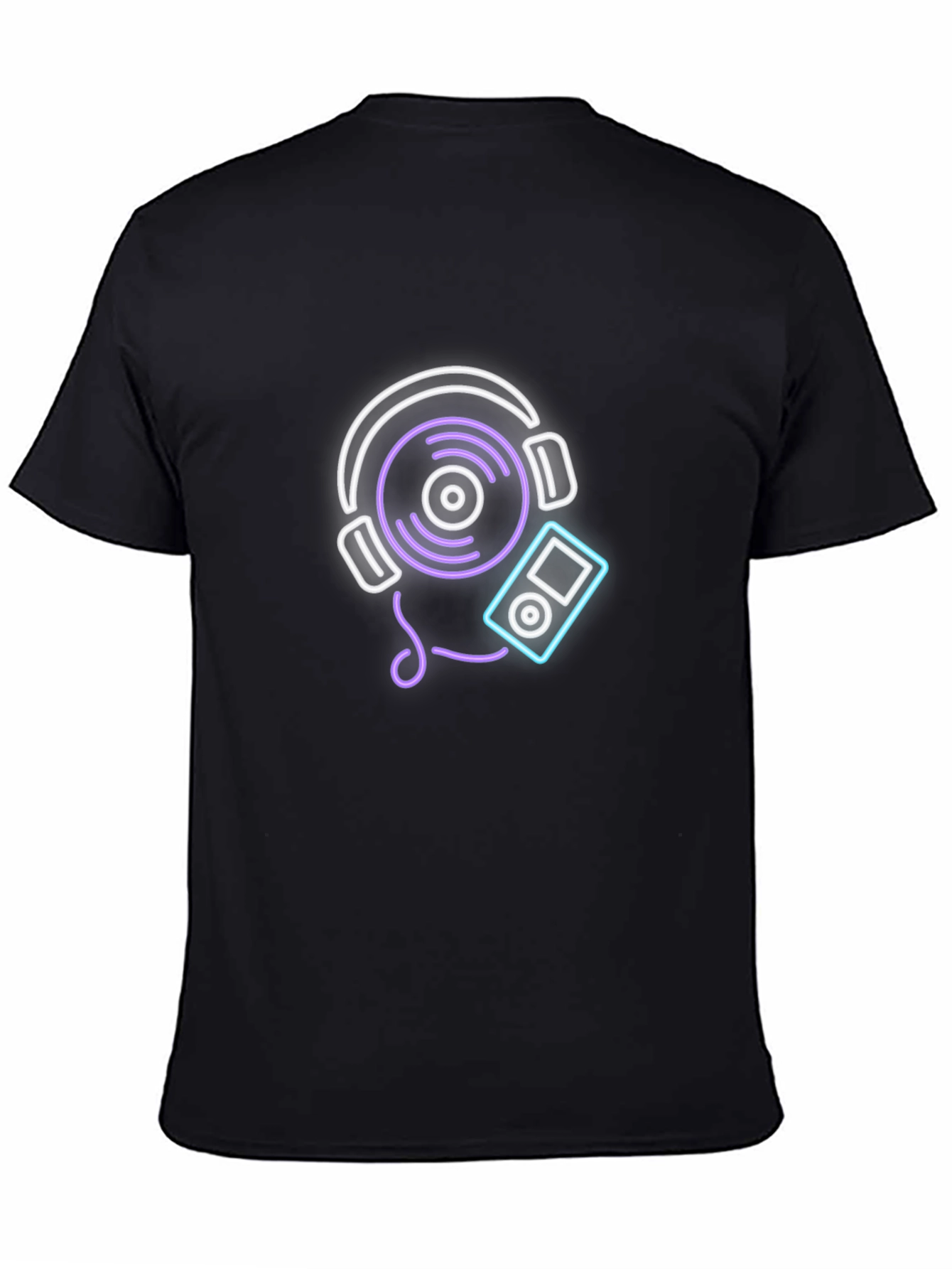 Neon Music Graphic Tee - Black Cotton Casual