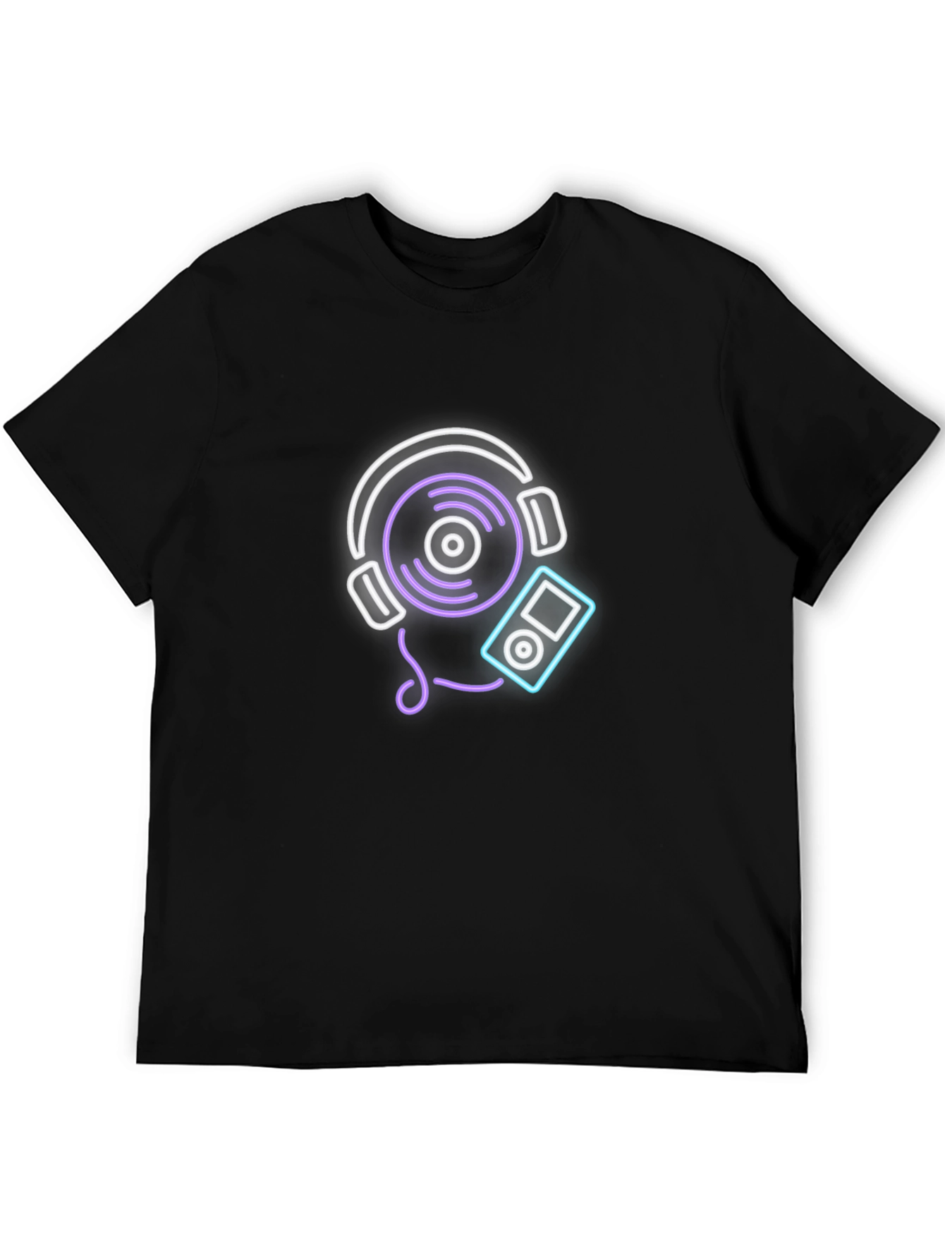 Neon Music Graphic Tee - Black Cotton Casual