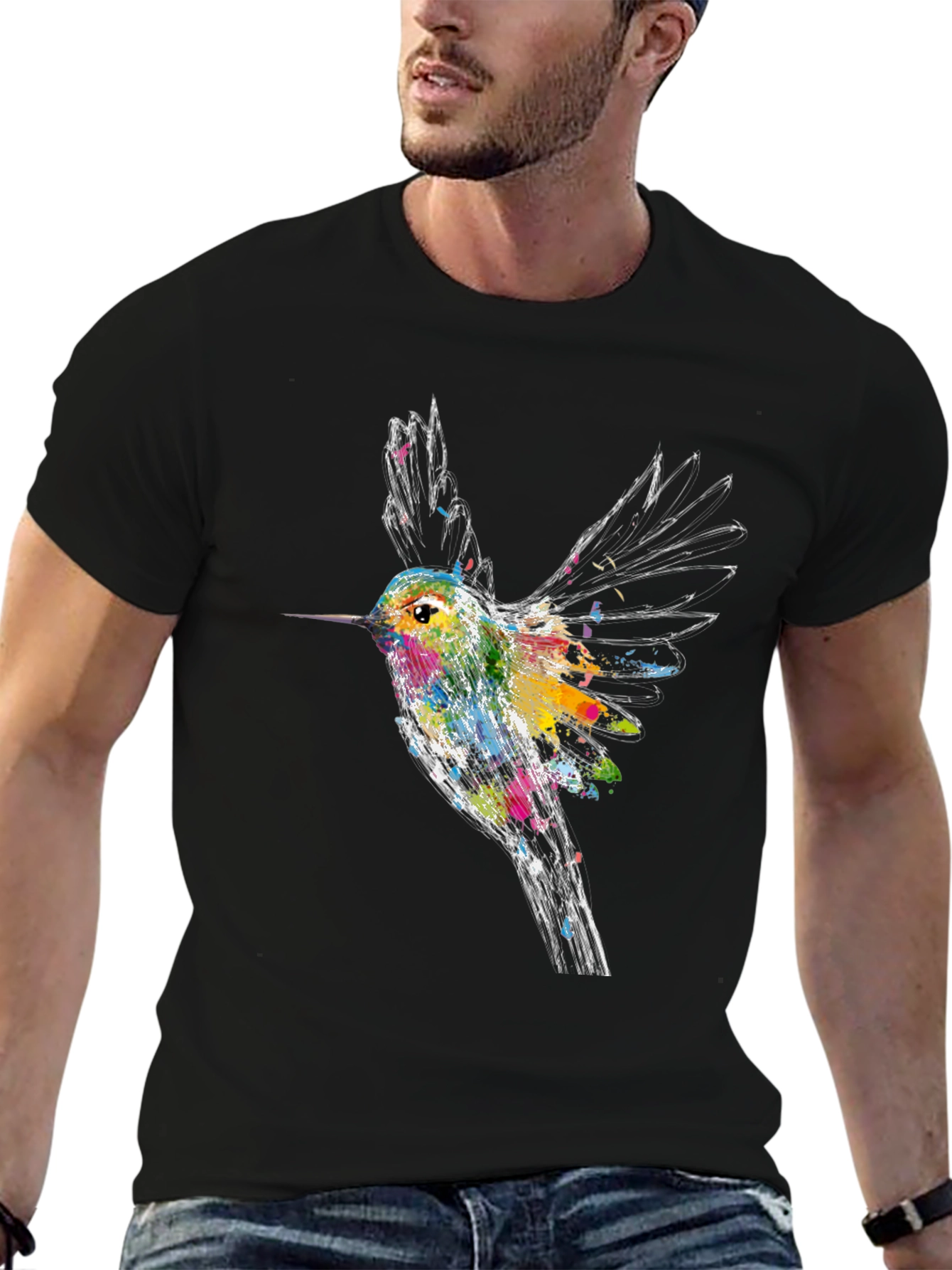 Hummingbird Graphic Tee - Artsy Bird Lover Shirt