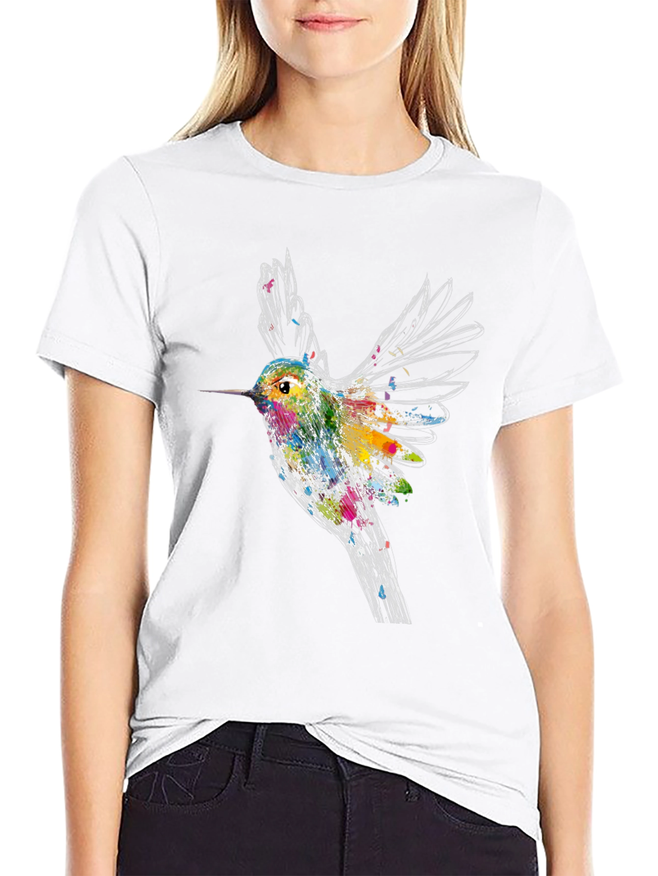 Hummingbird Graphic Tee - Artsy Bird Lover Shirt