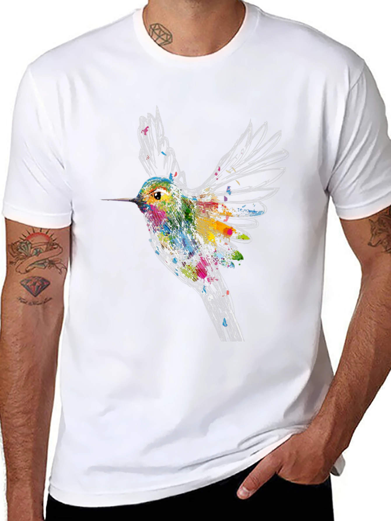 Hummingbird Graphic Tee - Artsy Bird Lover Shirt