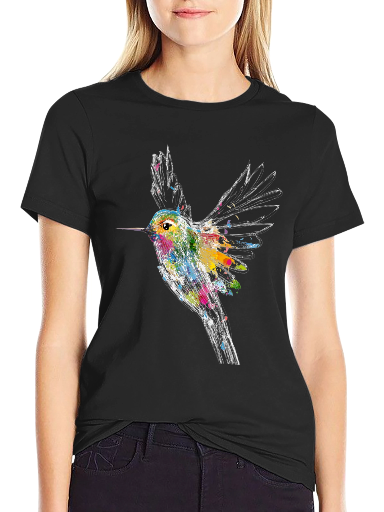 Hummingbird Graphic Tee - Artsy Bird Lover Shirt