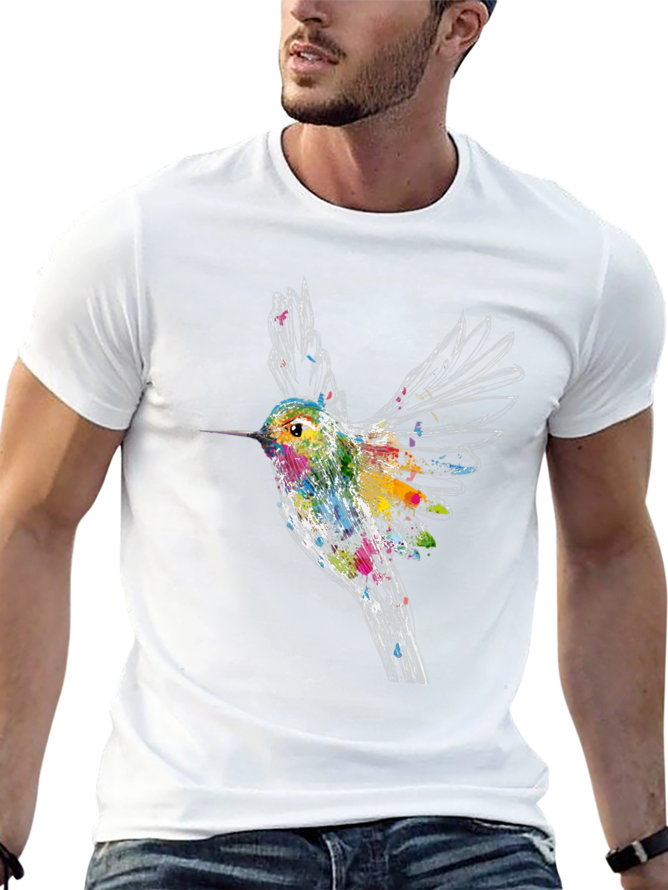 Hummingbird Graphic Tee - Artsy Bird Lover Shirt