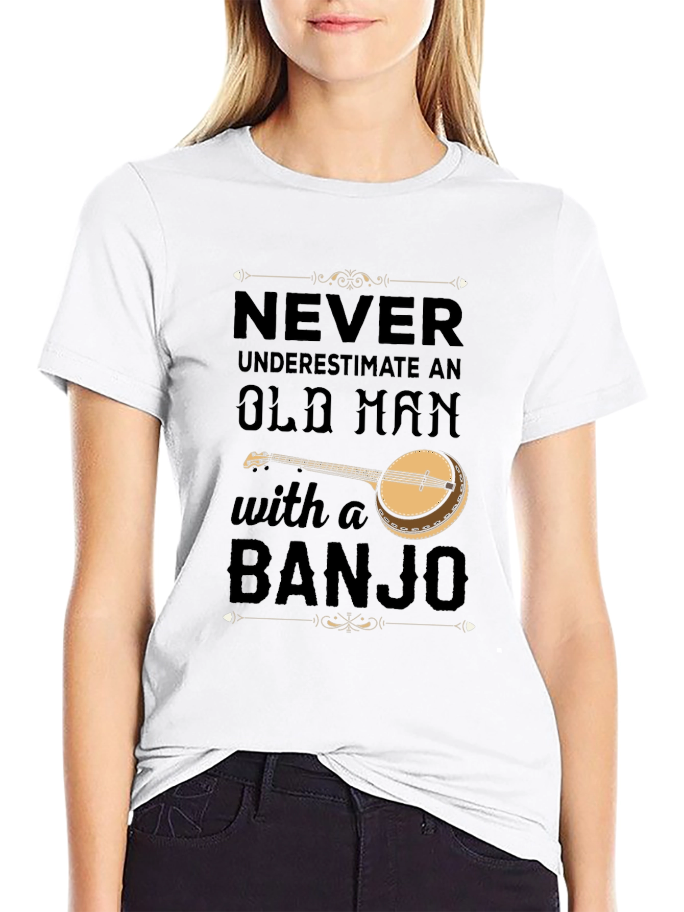 Never Underestimate Old Man with Banjo T-Shirt
