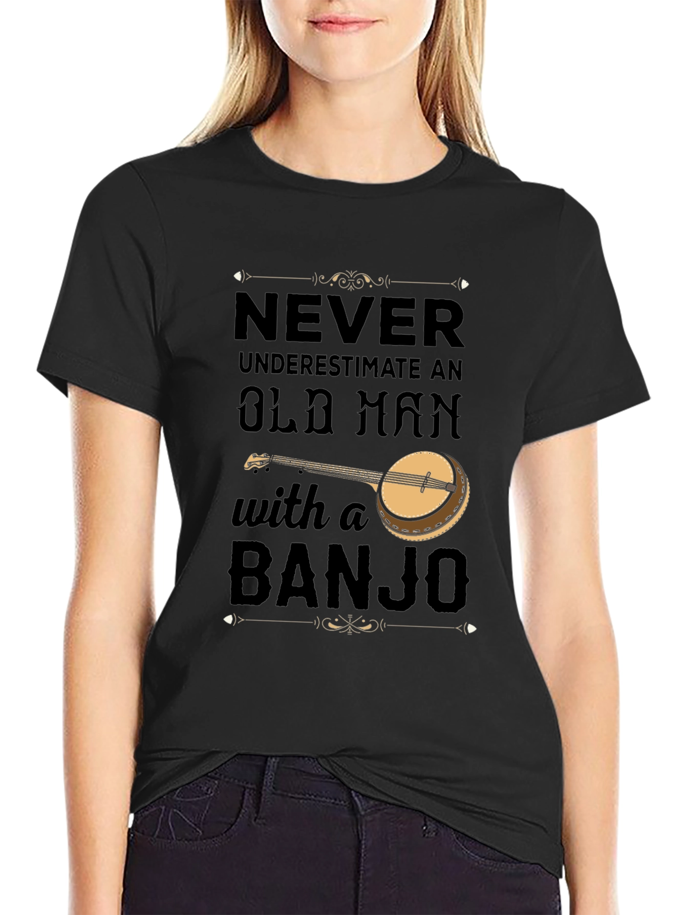 Never Underestimate Old Man with Banjo T-Shirt