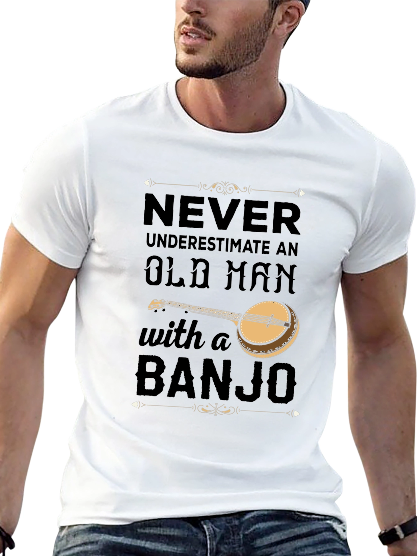 Never Underestimate Old Man with Banjo T-Shirt