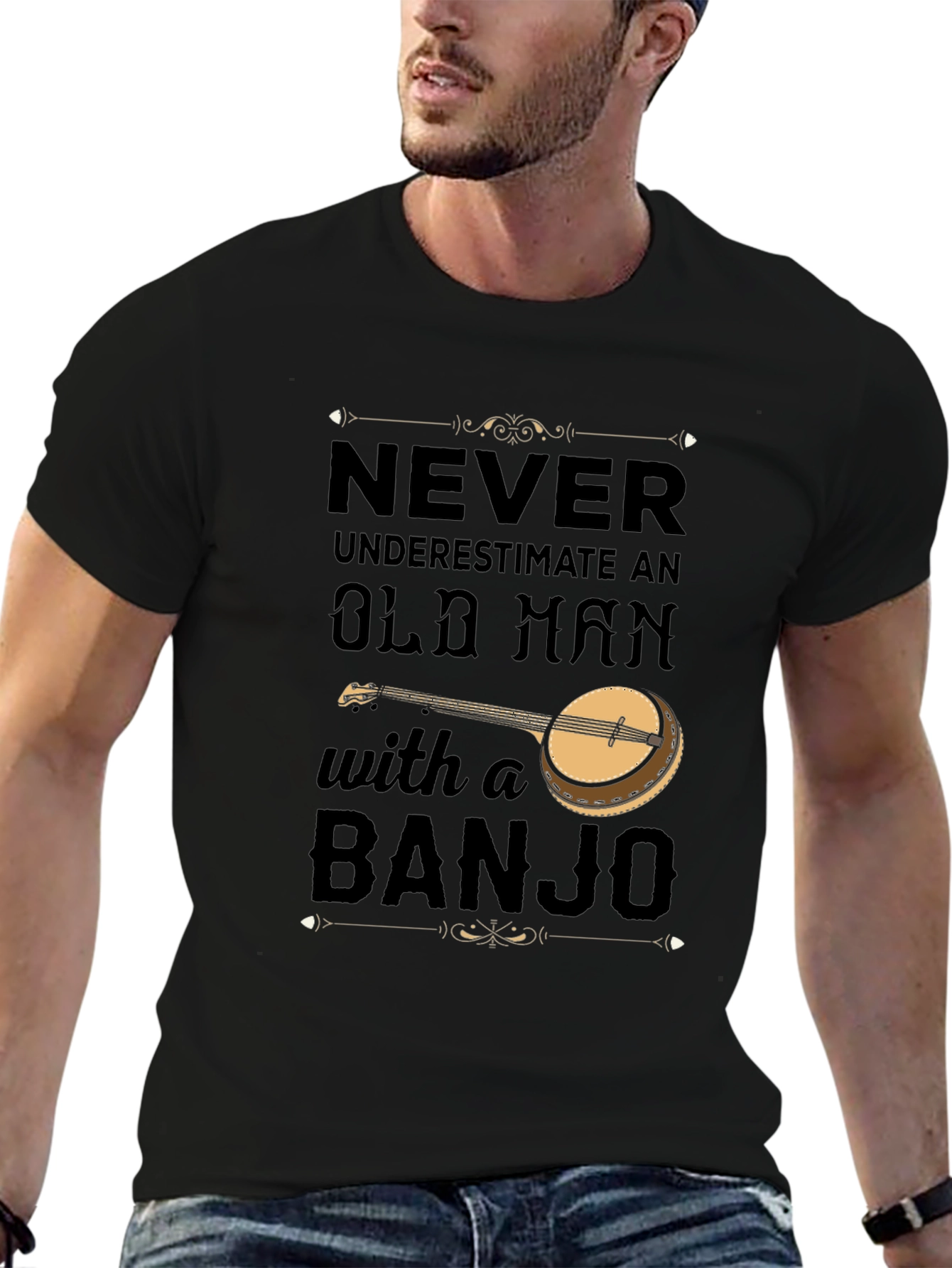 Never Underestimate Old Man with Banjo T-Shirt