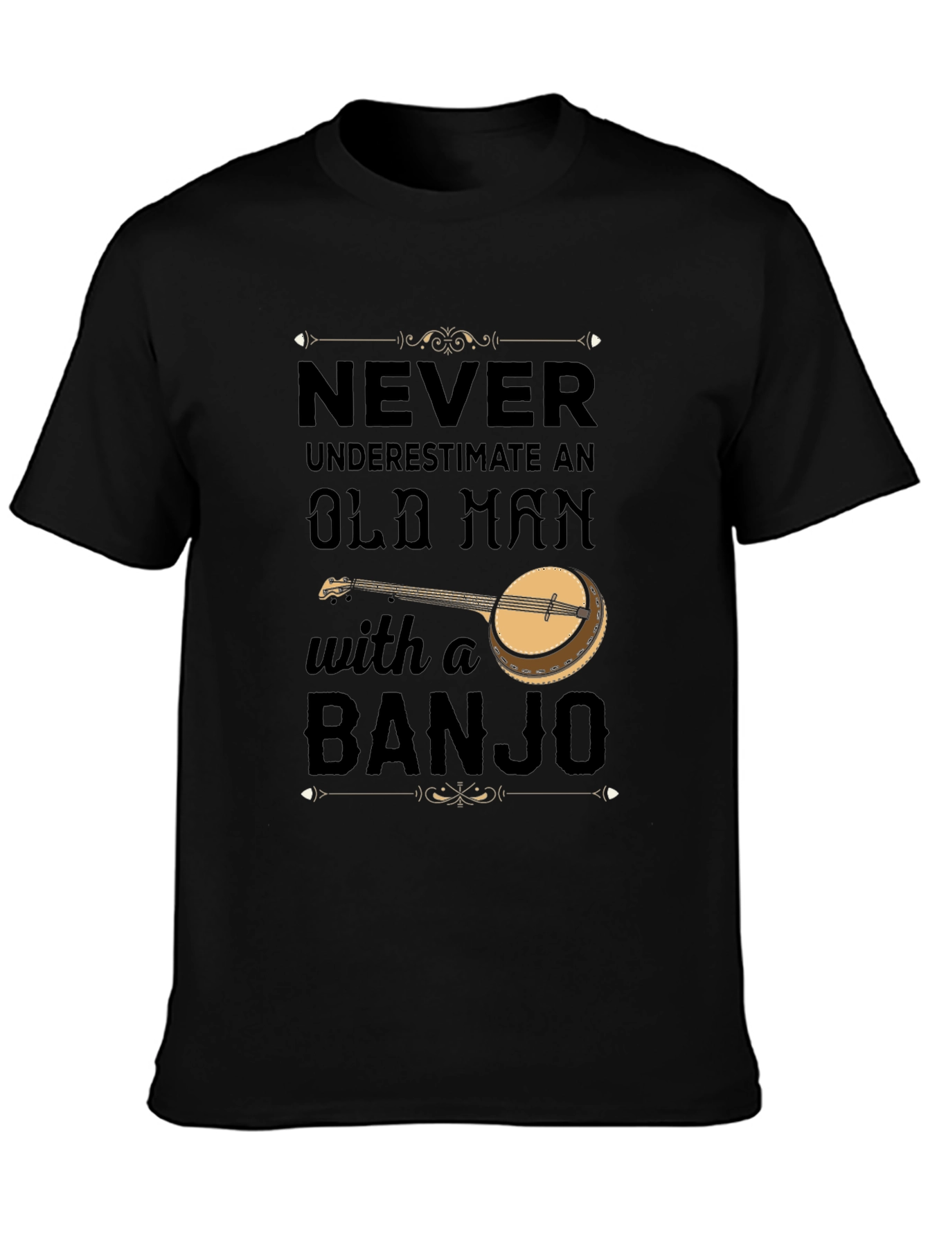 Never Underestimate Old Man with Banjo T-Shirt