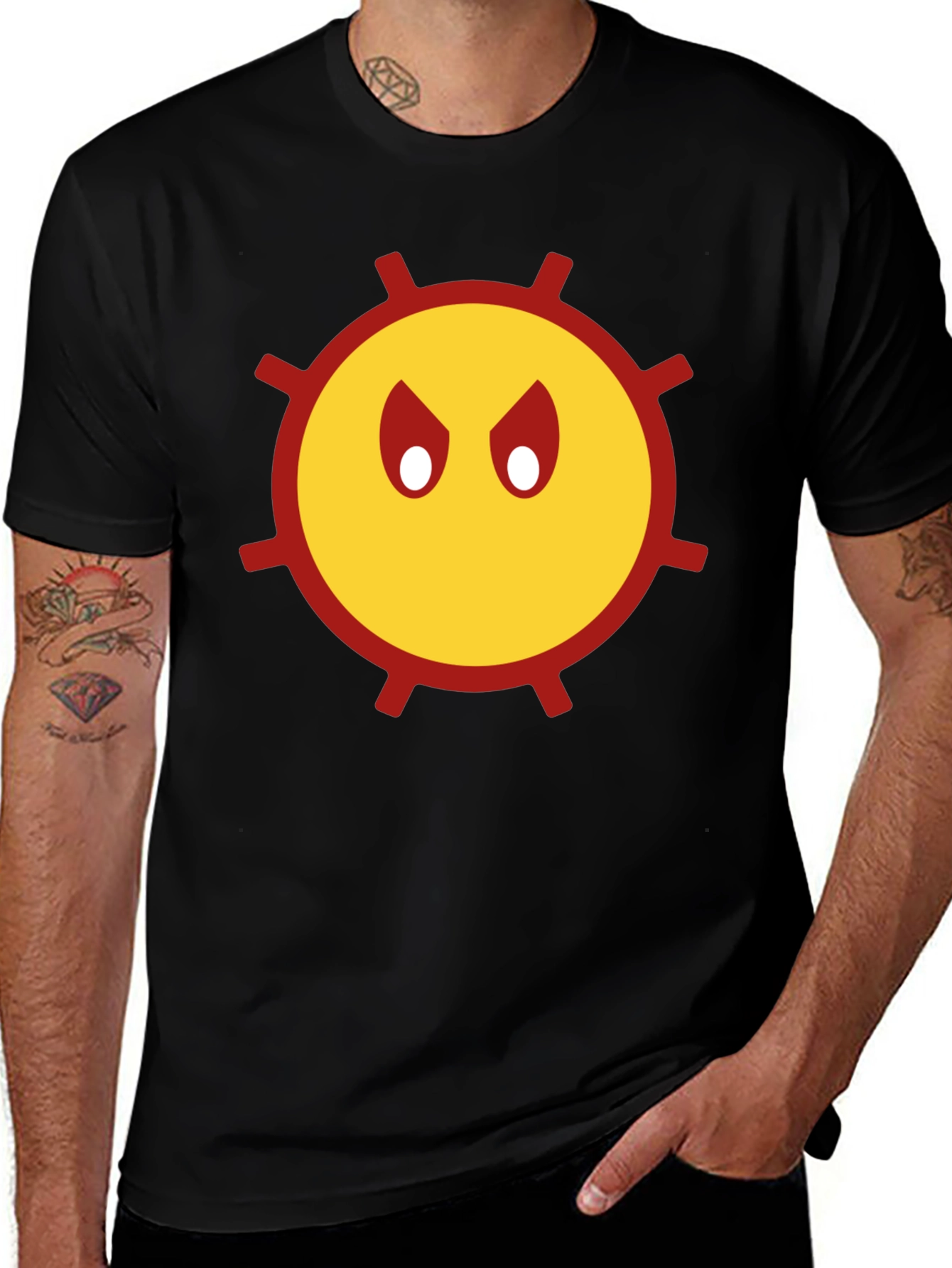 Mens Angry Sun Graphic T-Shirt - Black