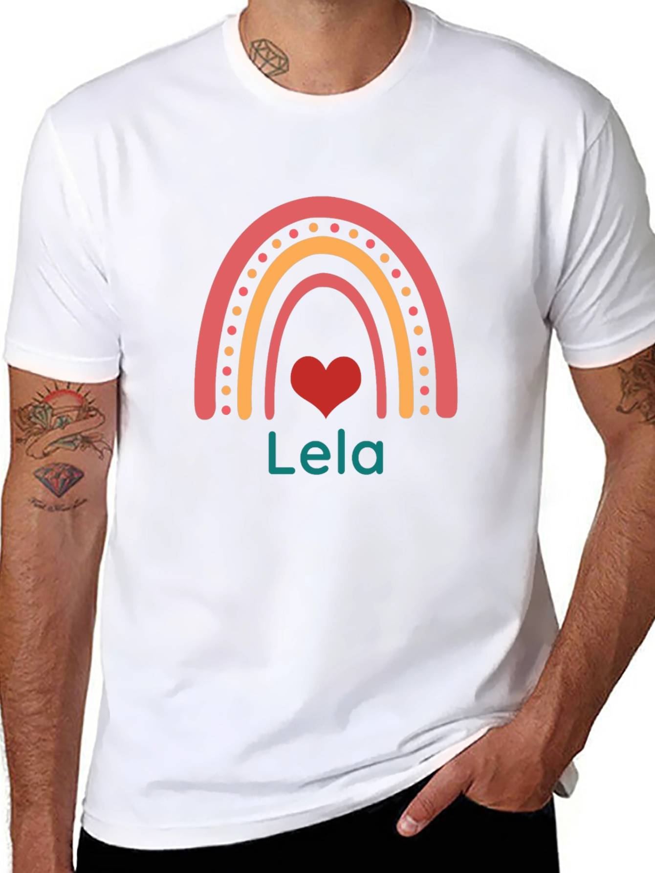 Lela Rainbow Heart Personalized Black T-Shirt