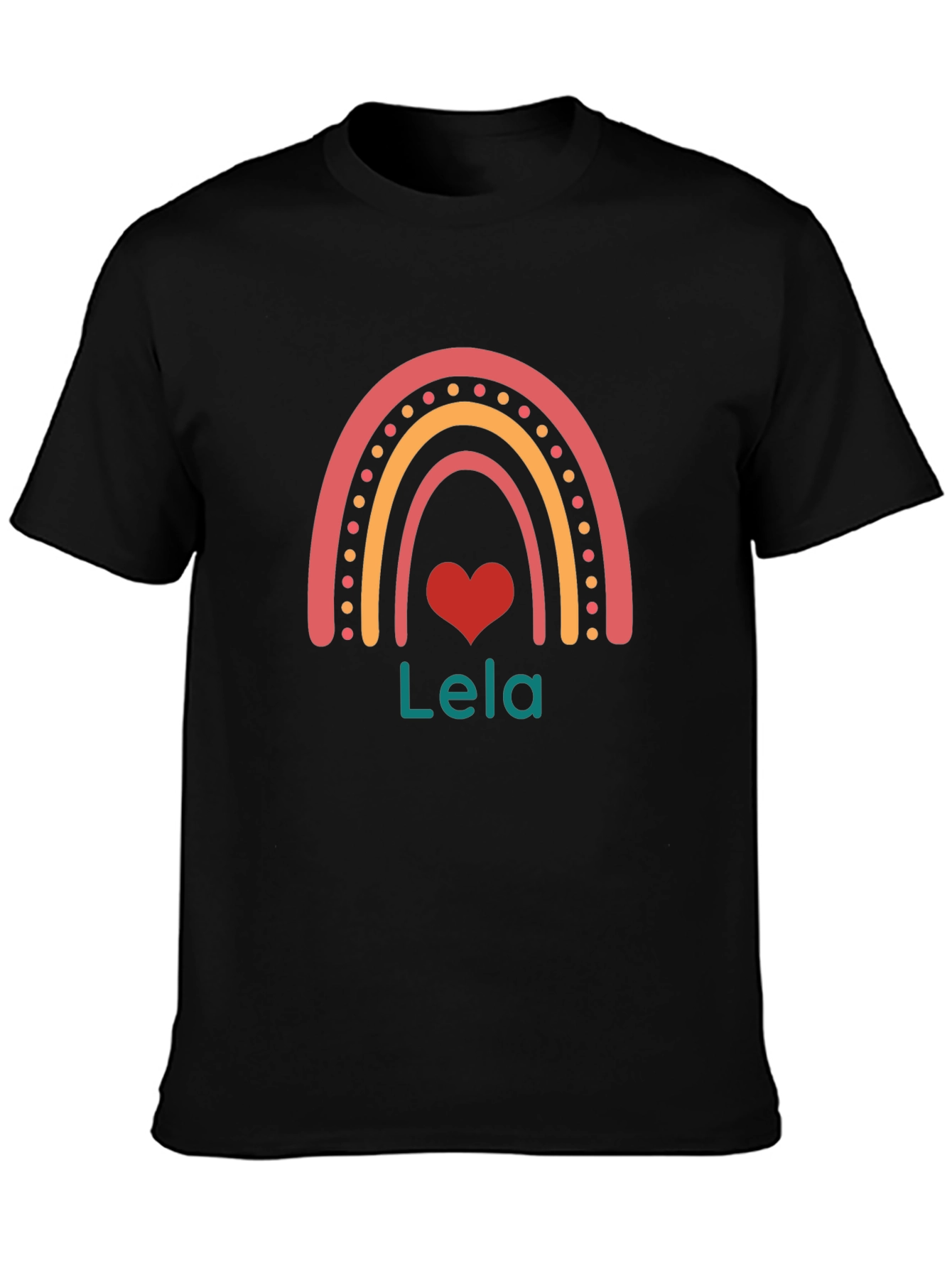 Lela Rainbow Heart Personalized Black T-Shirt