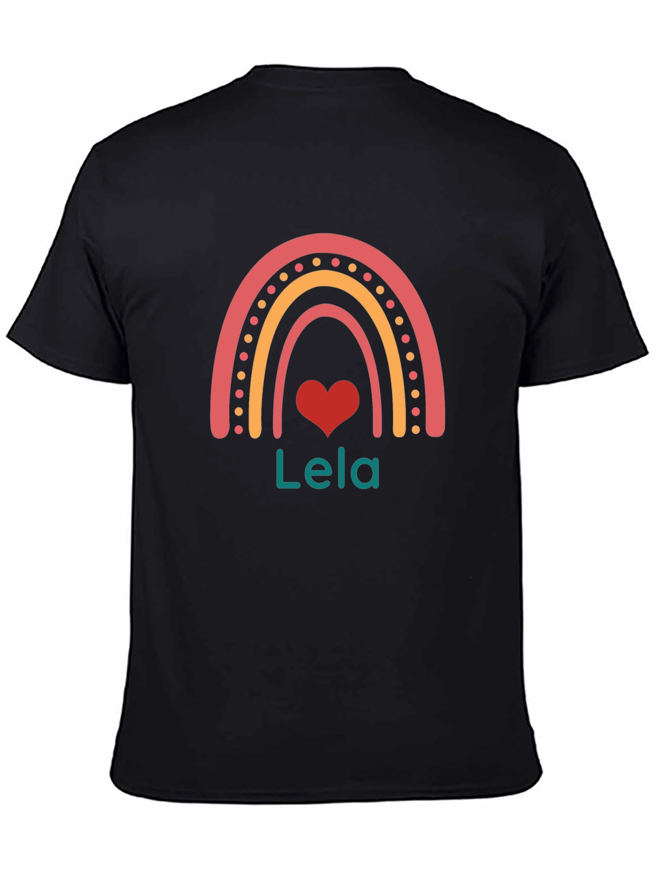 Lela Rainbow Heart Personalized Black T-Shirt