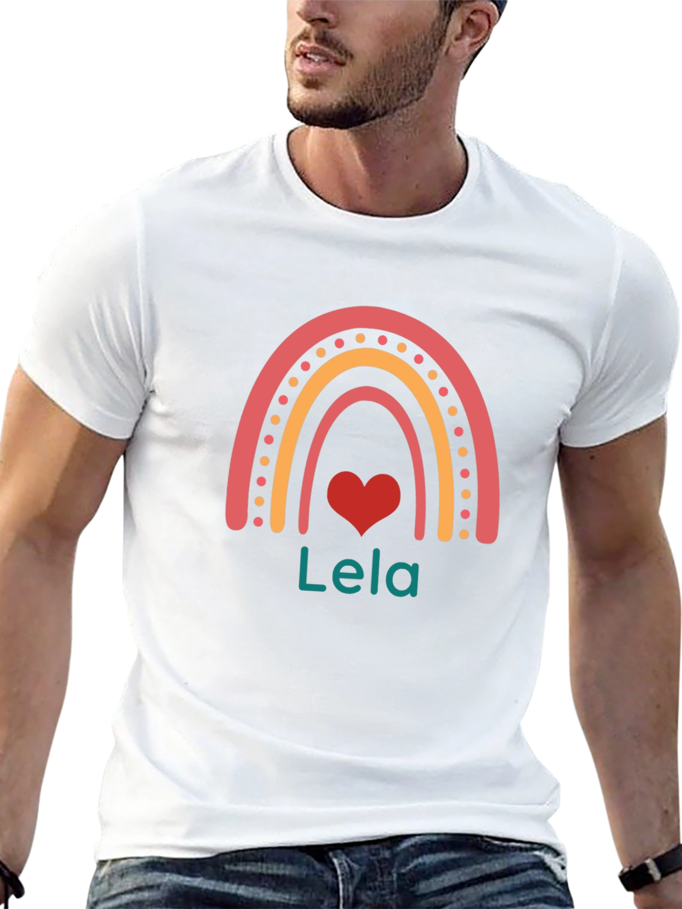 Lela Rainbow Heart Personalized Black T-Shirt