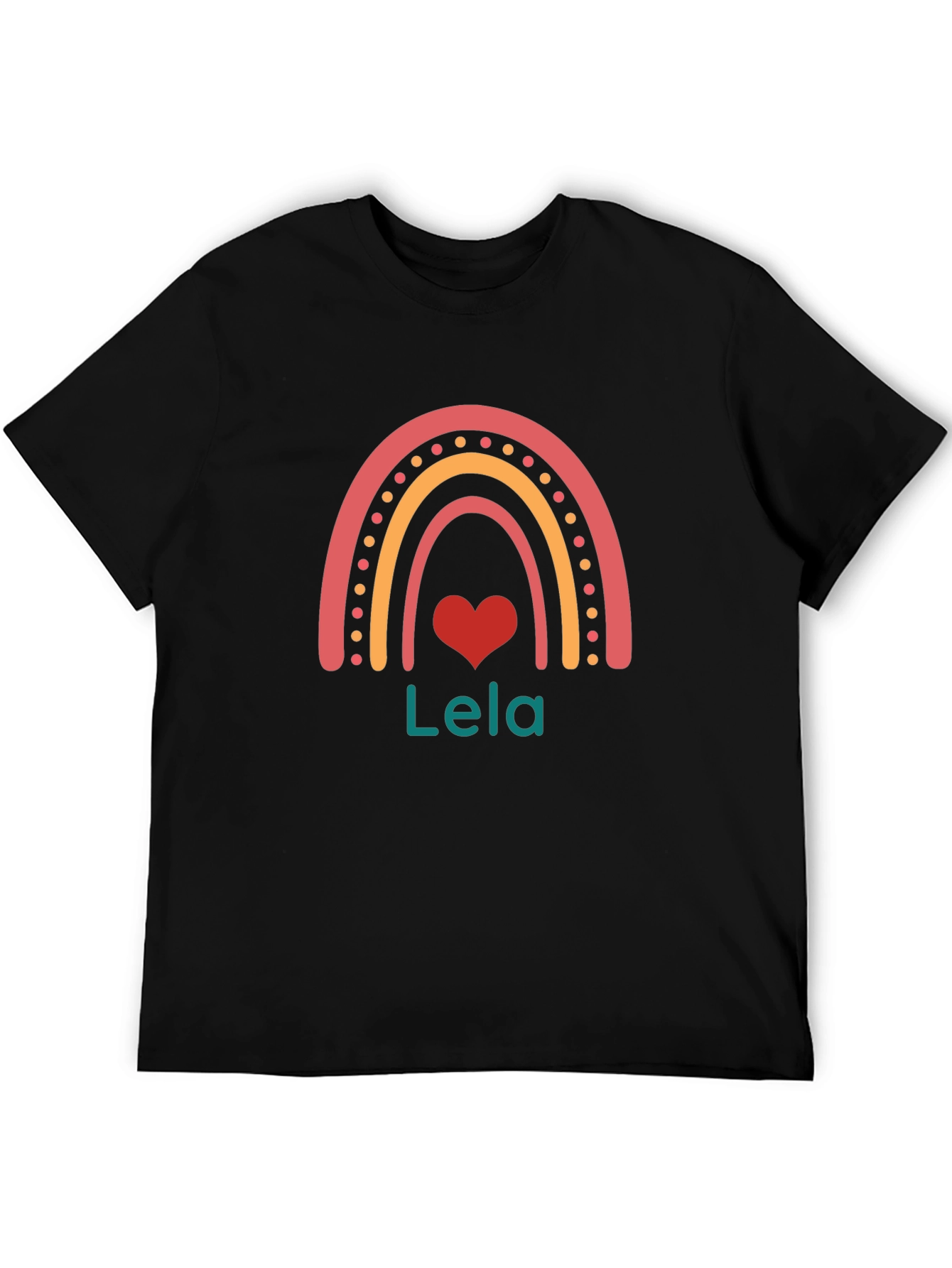 Lela Rainbow Heart Personalized Black T-Shirt