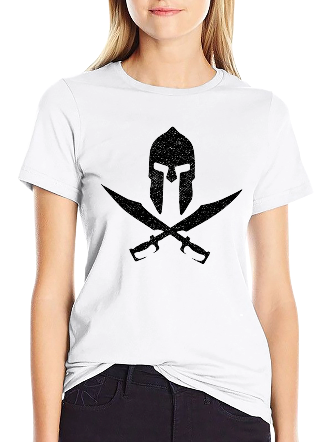 Spartan Helmet & Swords Graphic Black T-Shirt