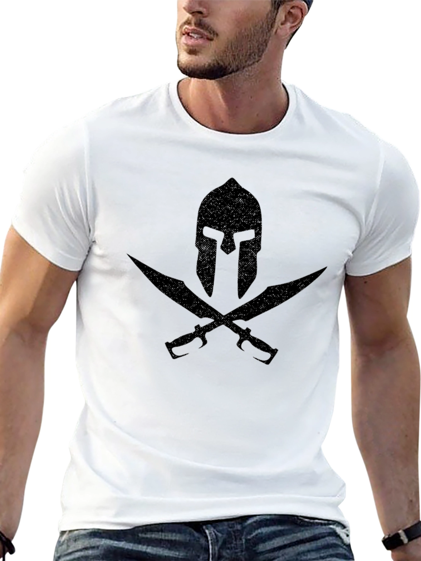 Spartan Helmet & Swords Graphic Black T-Shirt