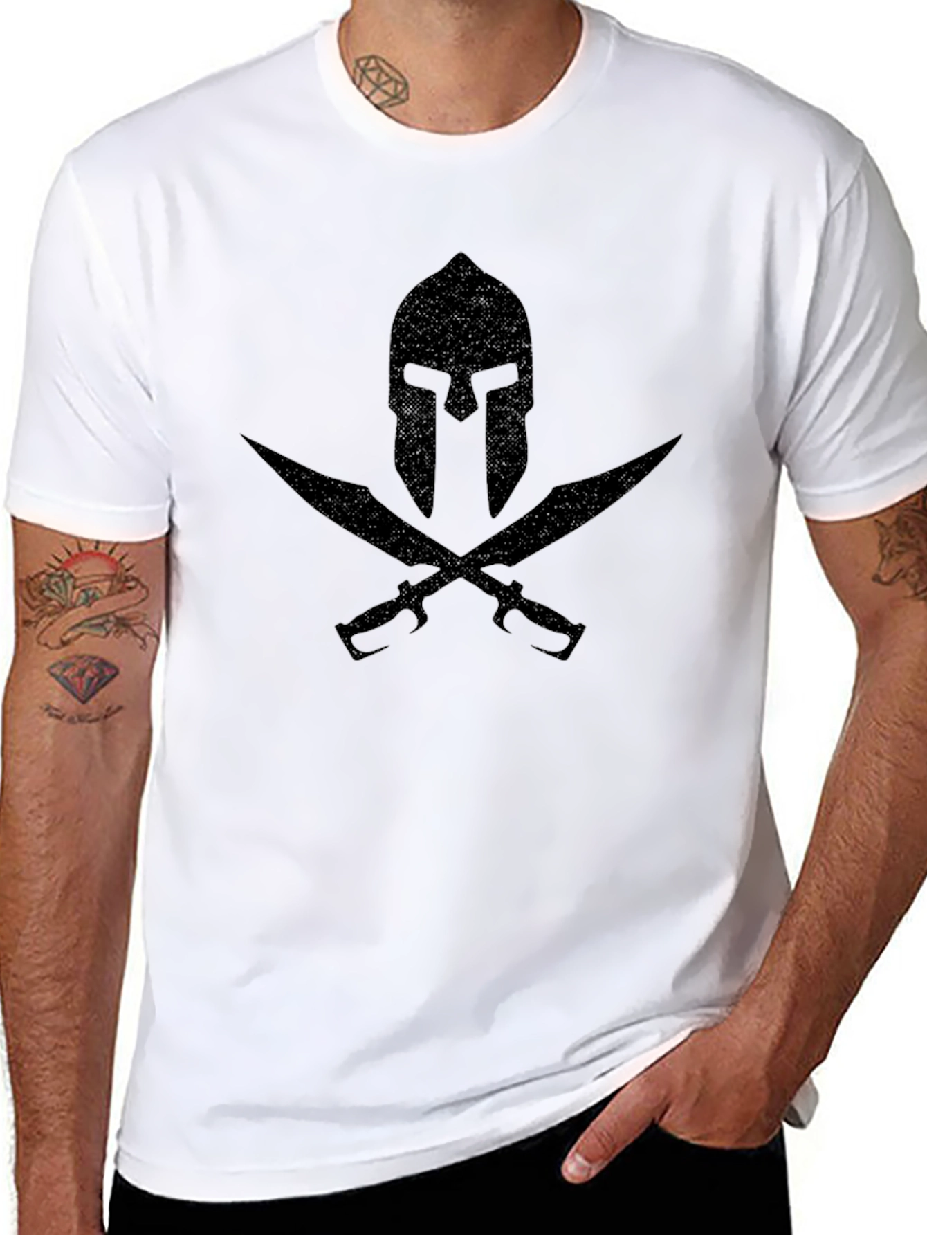 Spartan Helmet & Swords Graphic Black T-Shirt
