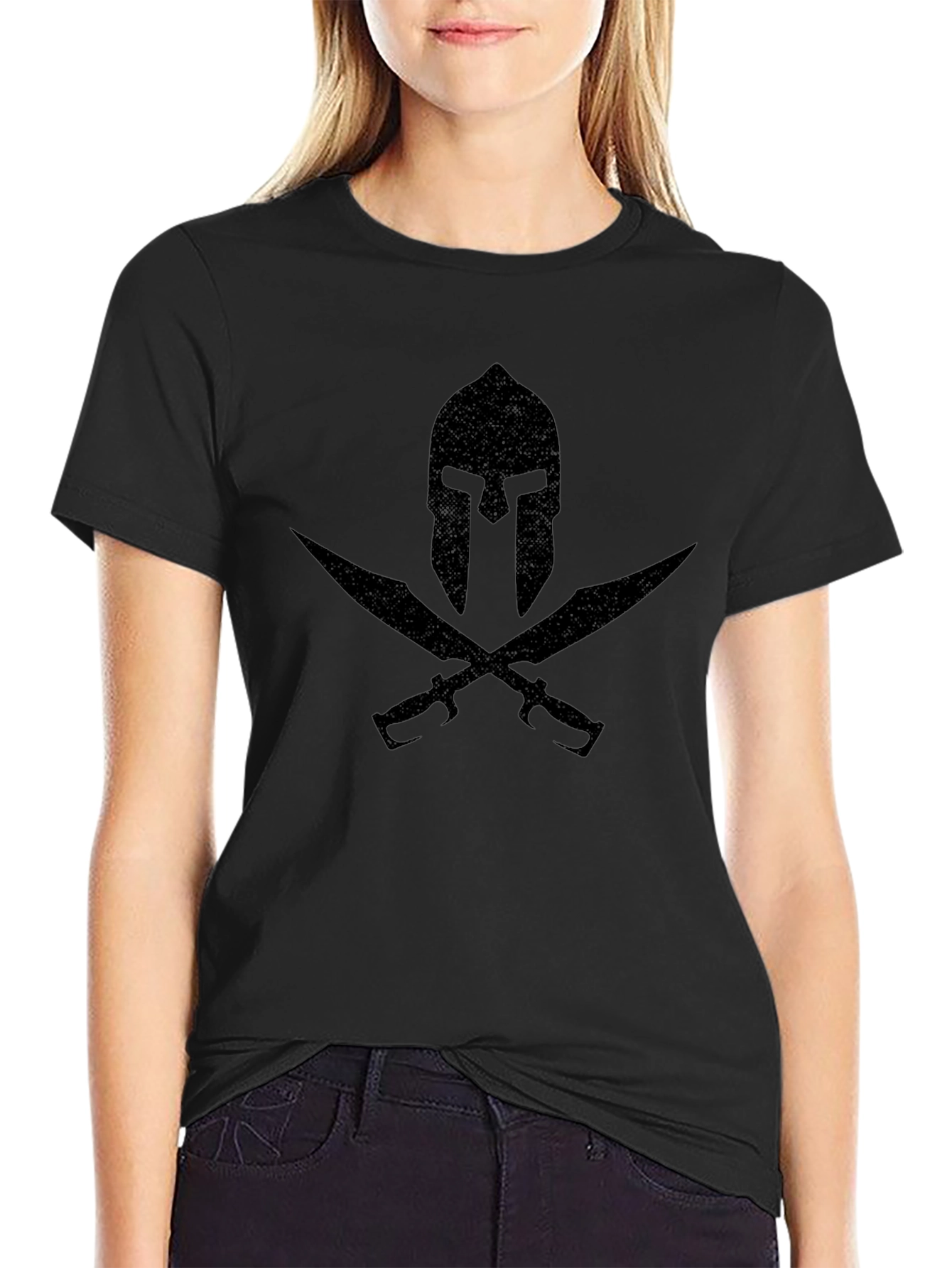 Spartan Helmet & Swords Graphic Black T-Shirt