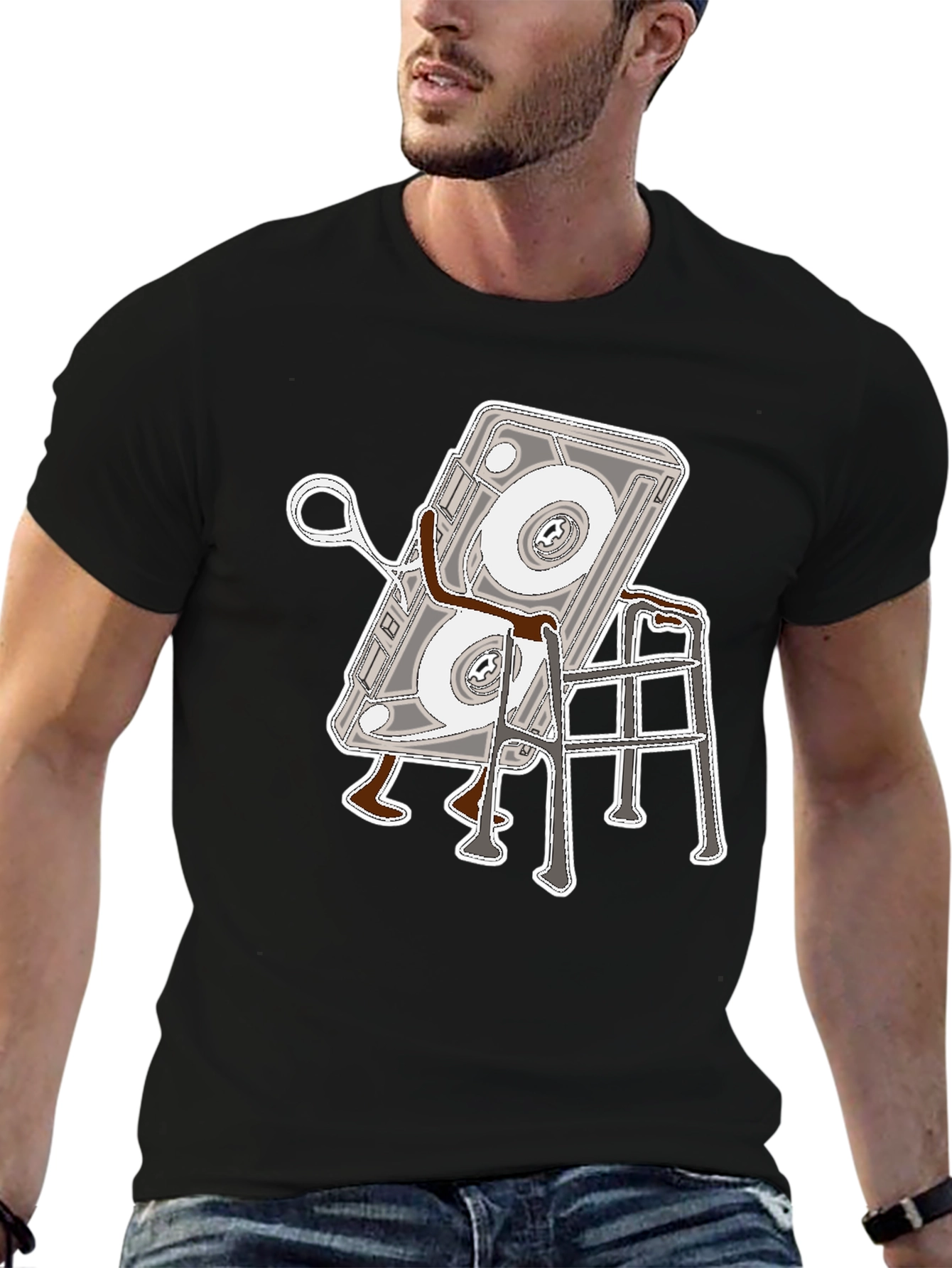 Cassette Tape Walker Black T-Shirt