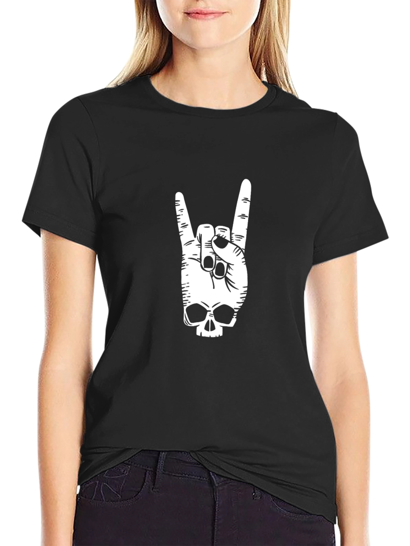 Rock On Skull Graphic T-Shirt - Black Cotton Tee