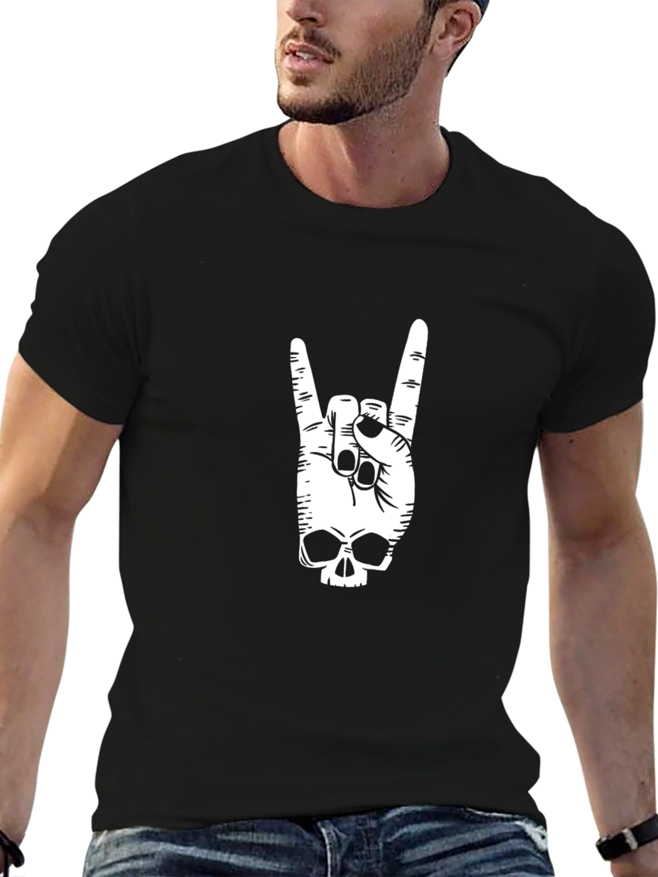 Rock On Skull Graphic T-Shirt - Black Cotton Tee