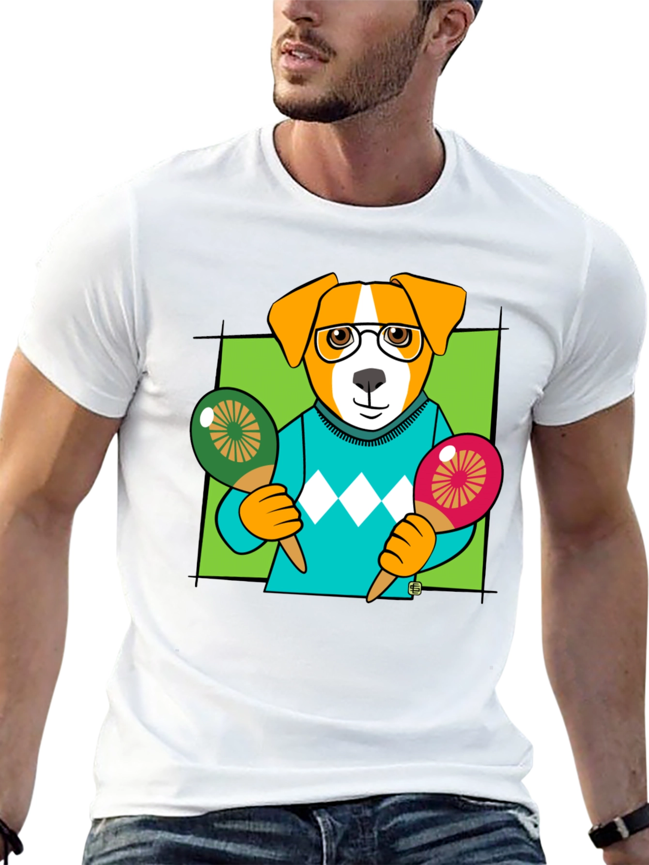 Dog Playing Maracas Graphic T-Shirt