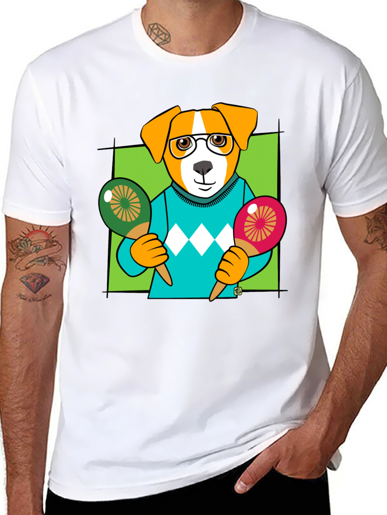 Dog Playing Maracas Graphic T-Shirt
