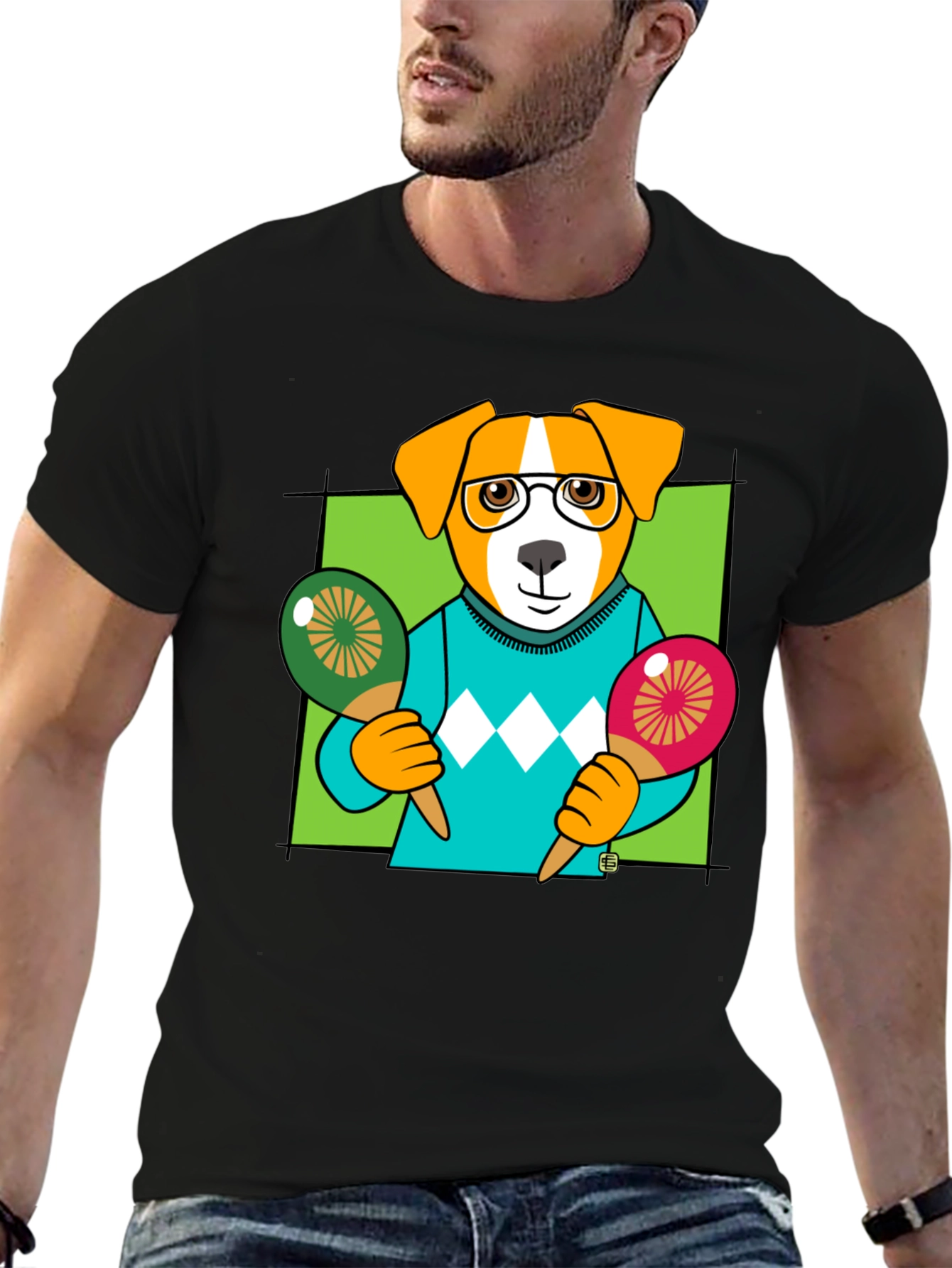 Dog Playing Maracas Graphic T-Shirt