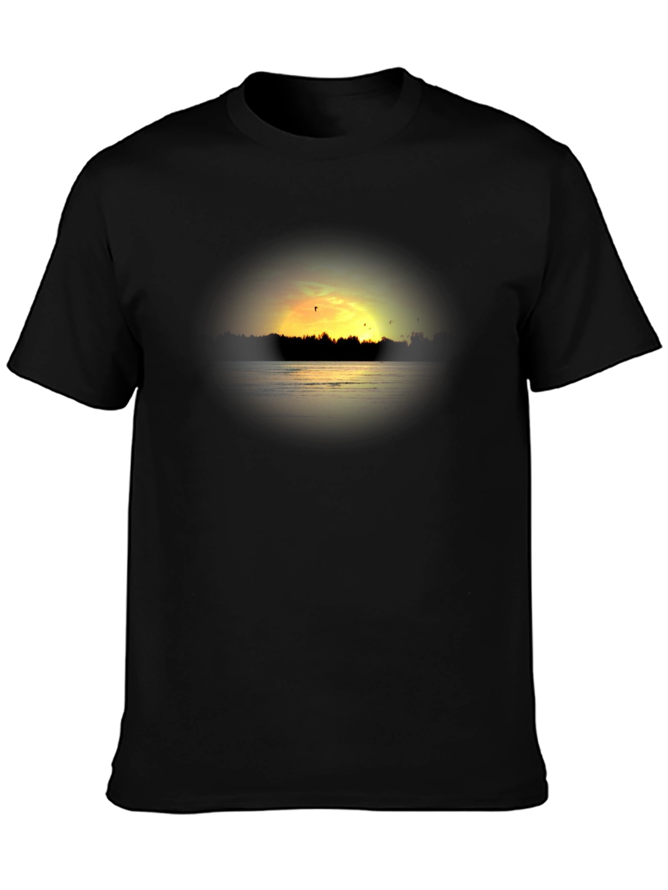 Sunset Lake Graphic Tee - Black Cotton T-Shirt