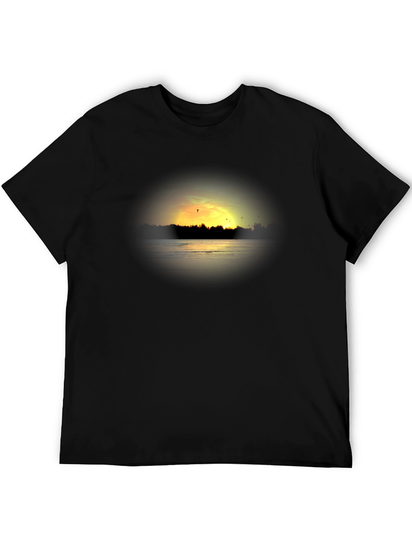 Sunset Lake Graphic Tee - Black Cotton T-Shirt
