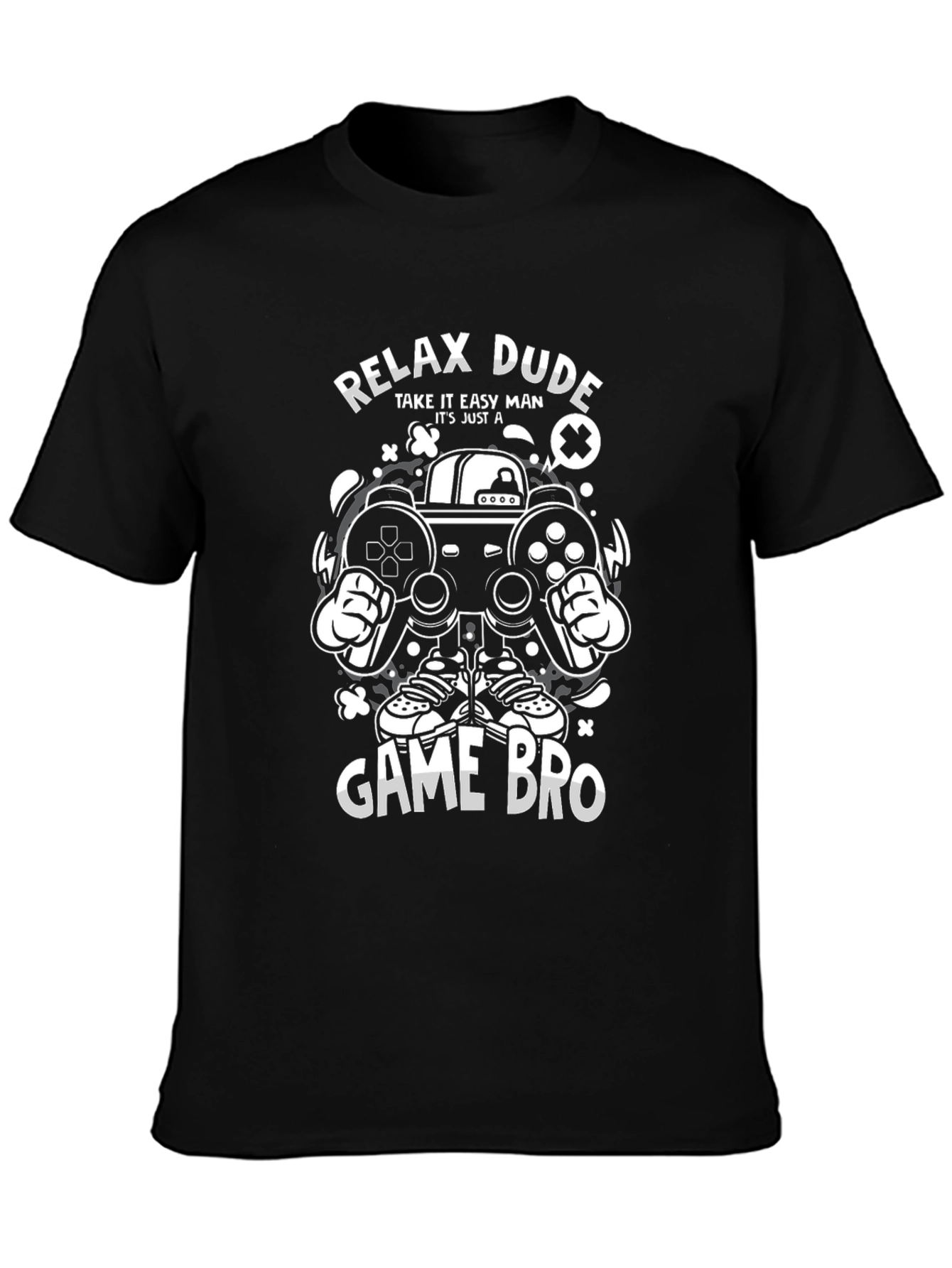 Relax Dude Game Bro Black Graphic T-Shirt