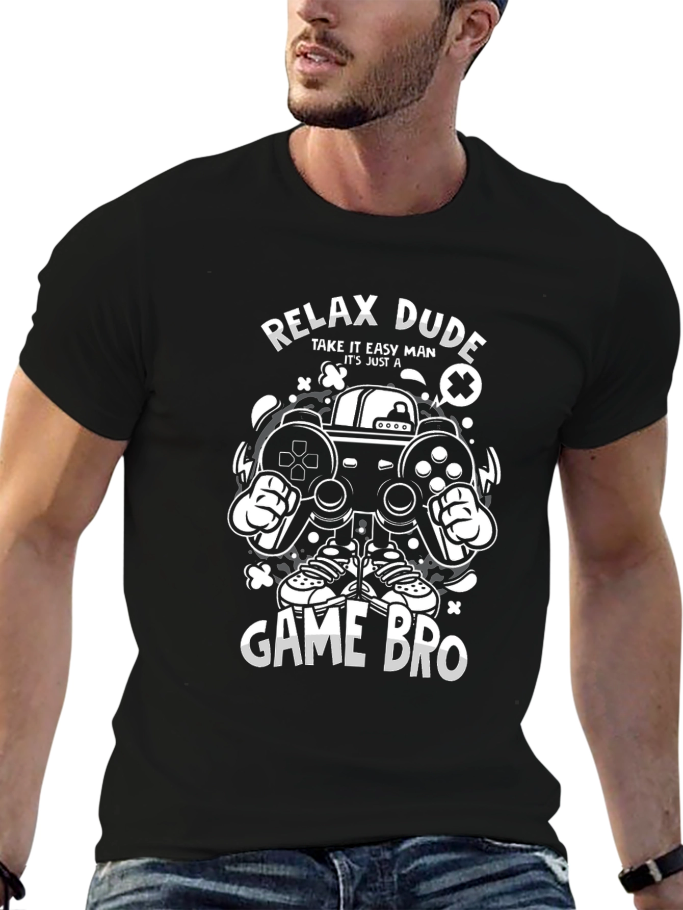 Relax Dude Game Bro Black Graphic T-Shirt