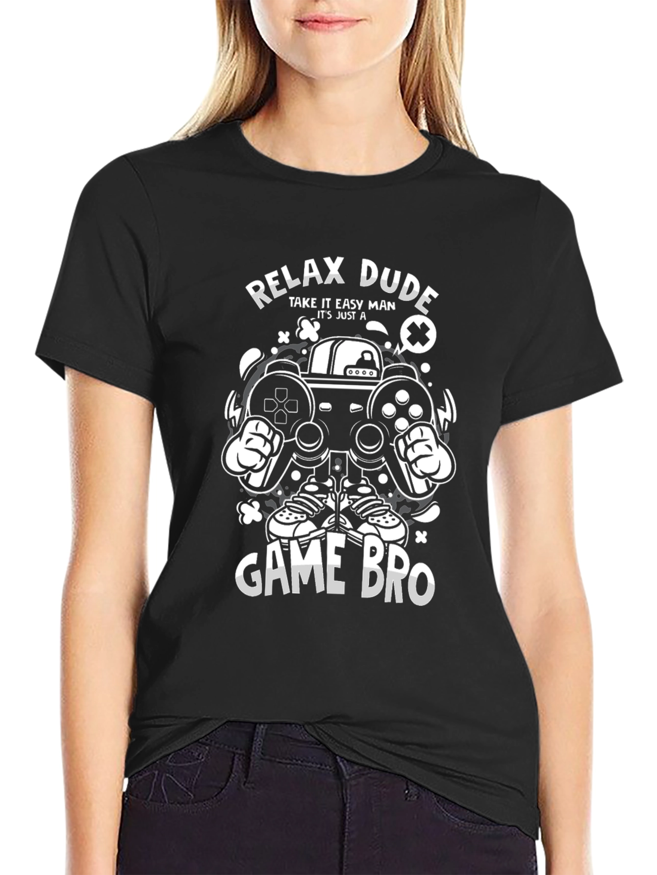 Relax Dude Game Bro Black Graphic T-Shirt