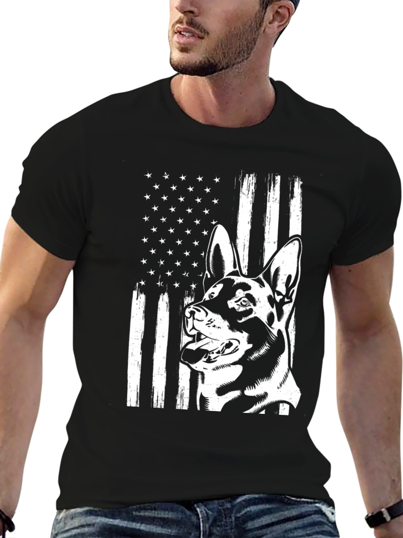 German Shepherd USA Flag Graphic Tee