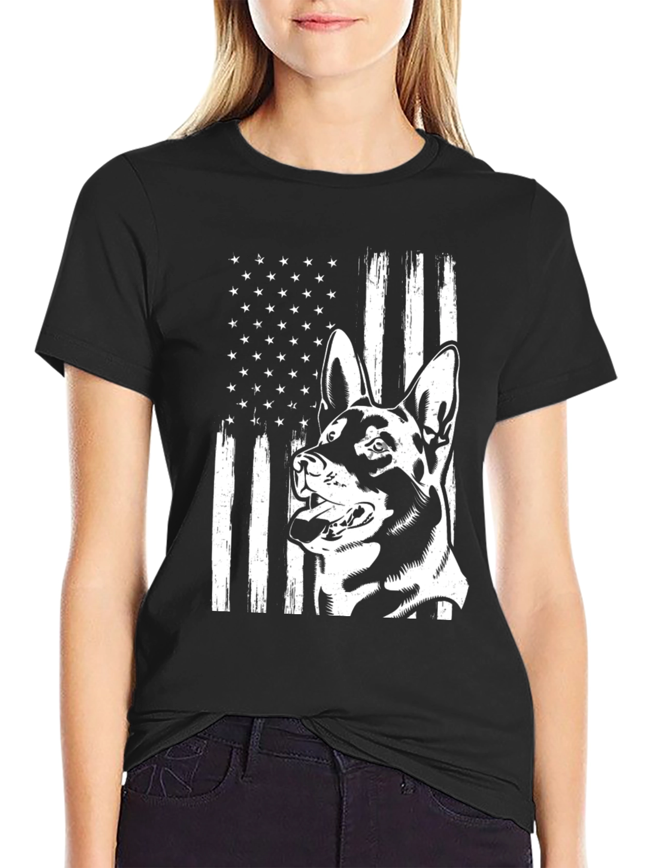 German Shepherd USA Flag Graphic Tee