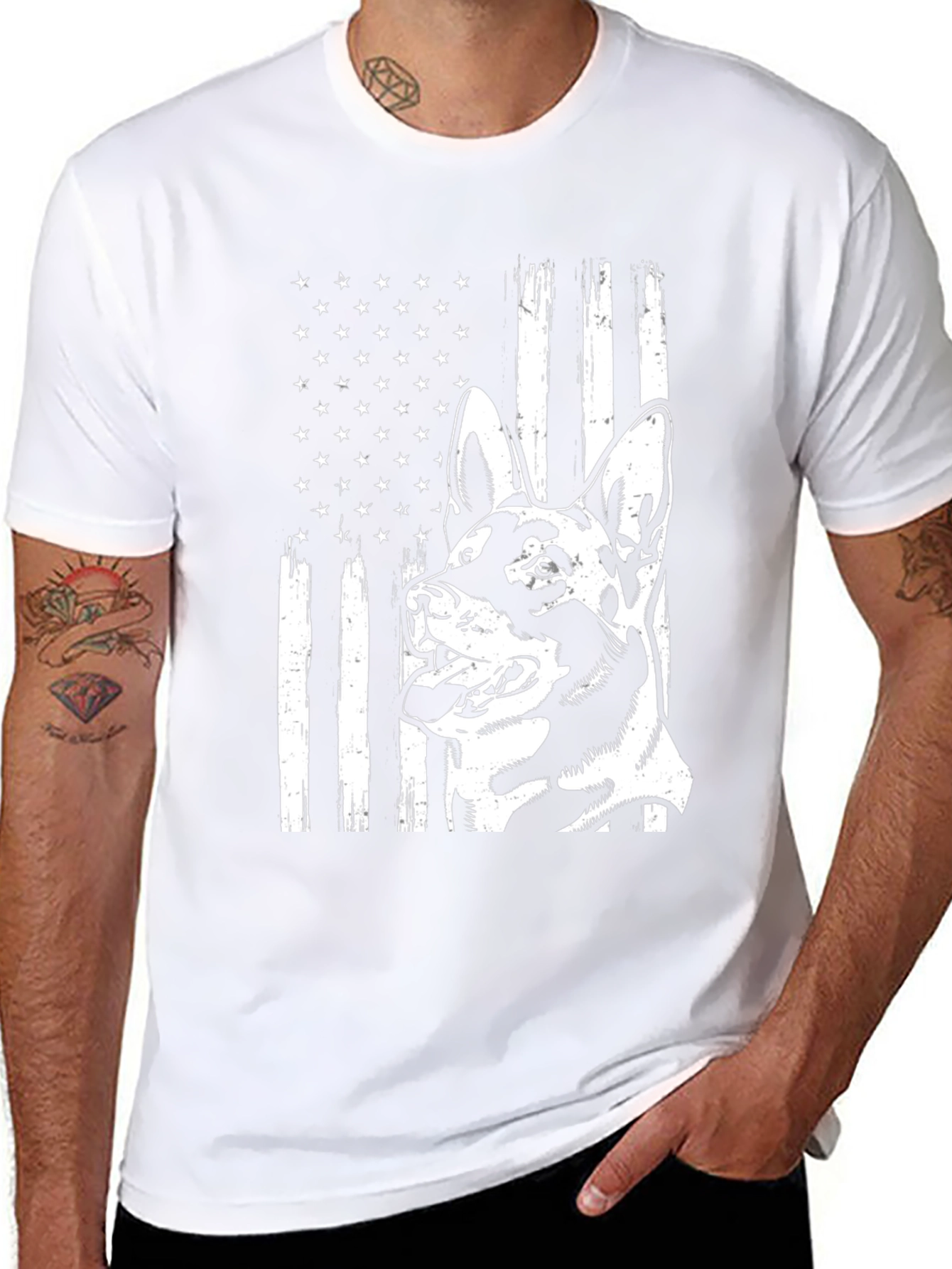 German Shepherd USA Flag Graphic Tee