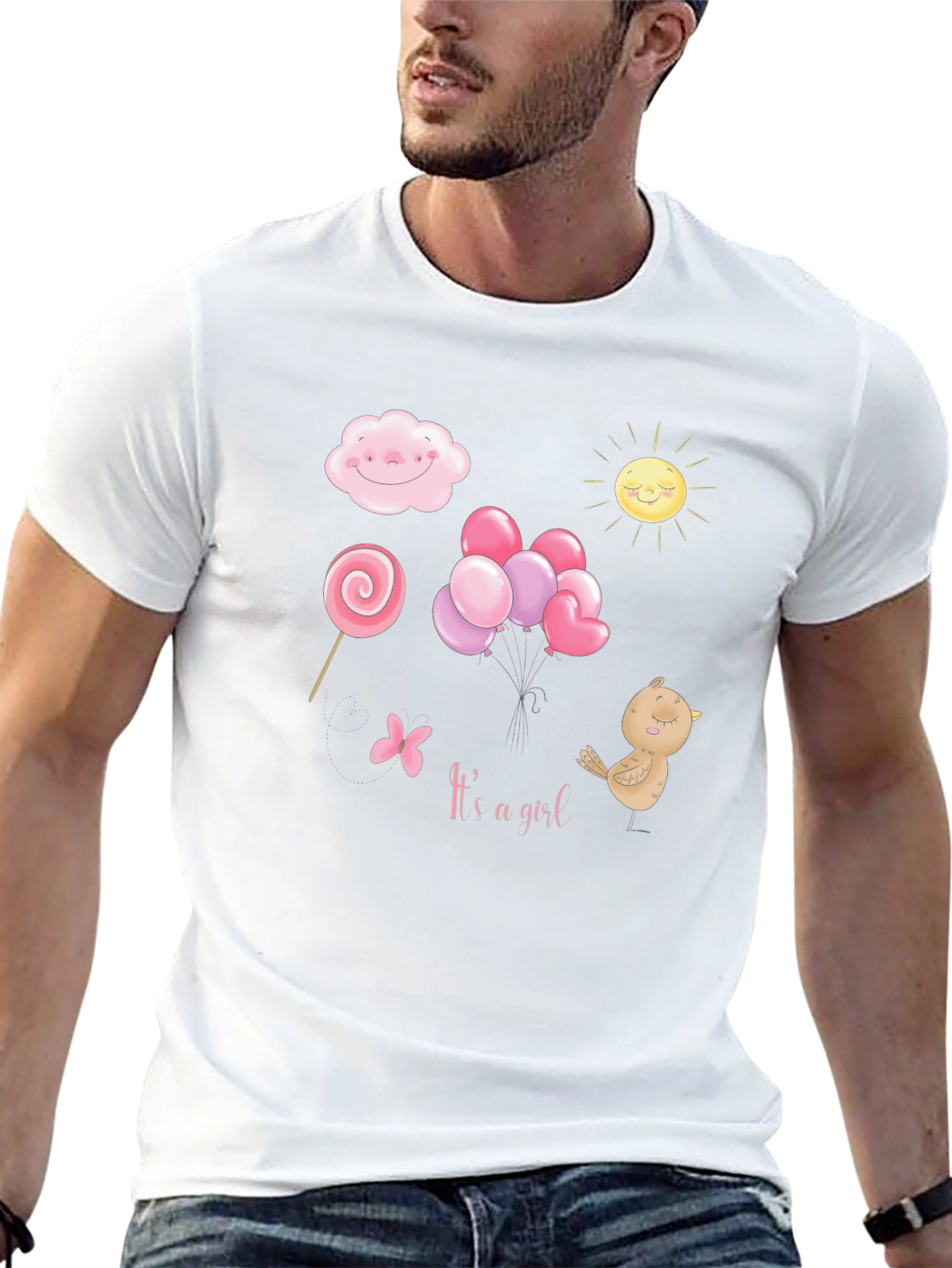 Its A Girl T-Shirt: Cloud Sun Lollipop Balloons Bird