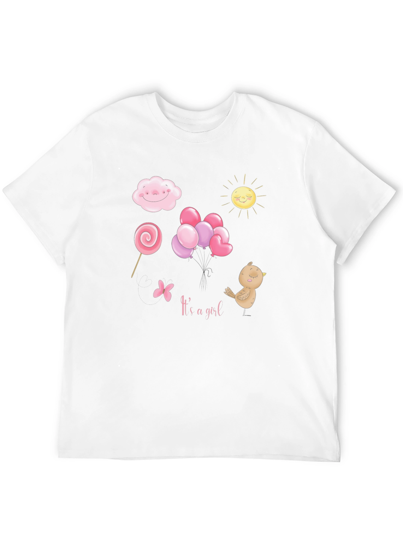 Its A Girl T-Shirt: Cloud Sun Lollipop Balloons Bird