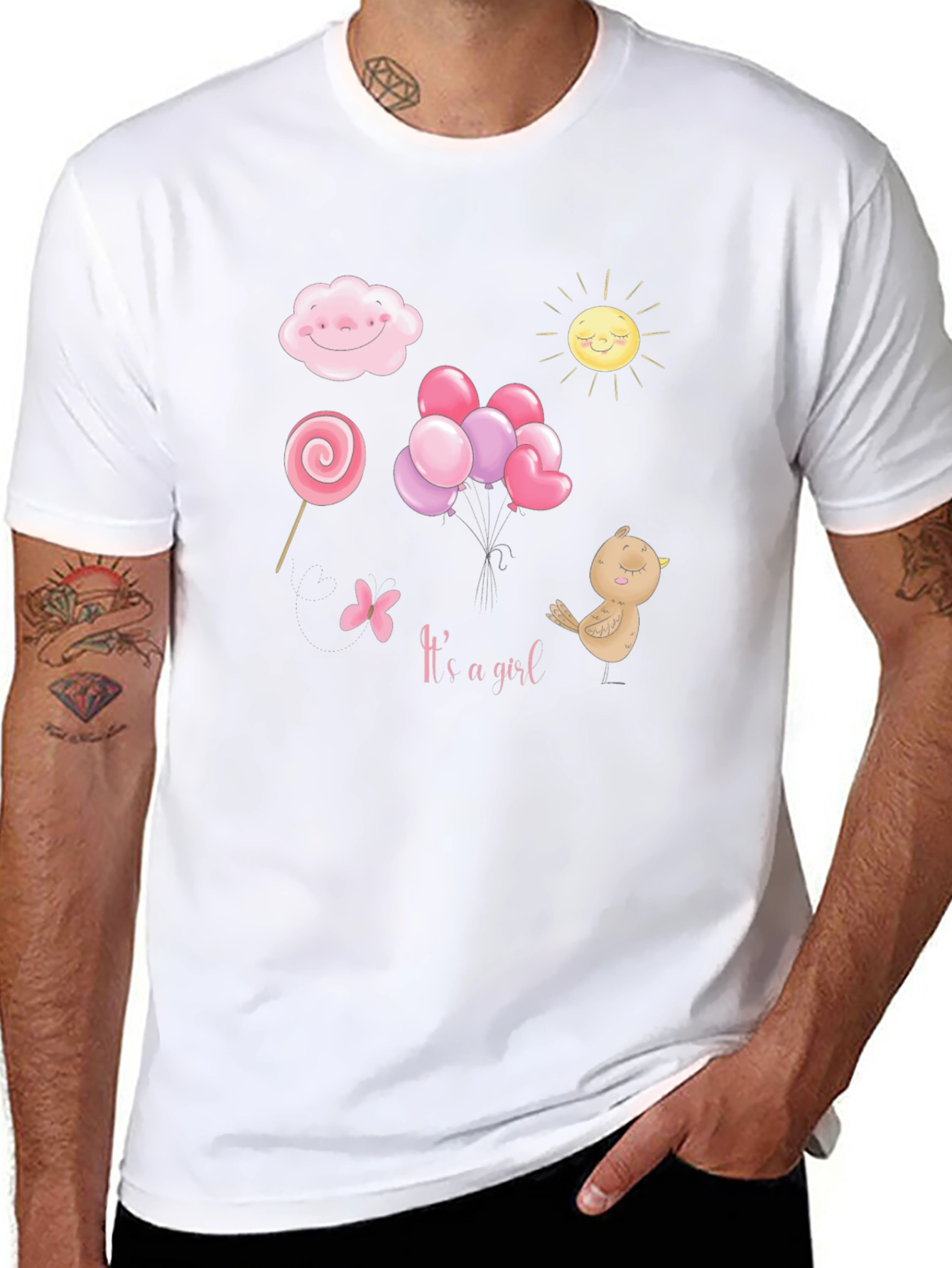 Its A Girl T-Shirt: Cloud Sun Lollipop Balloons Bird