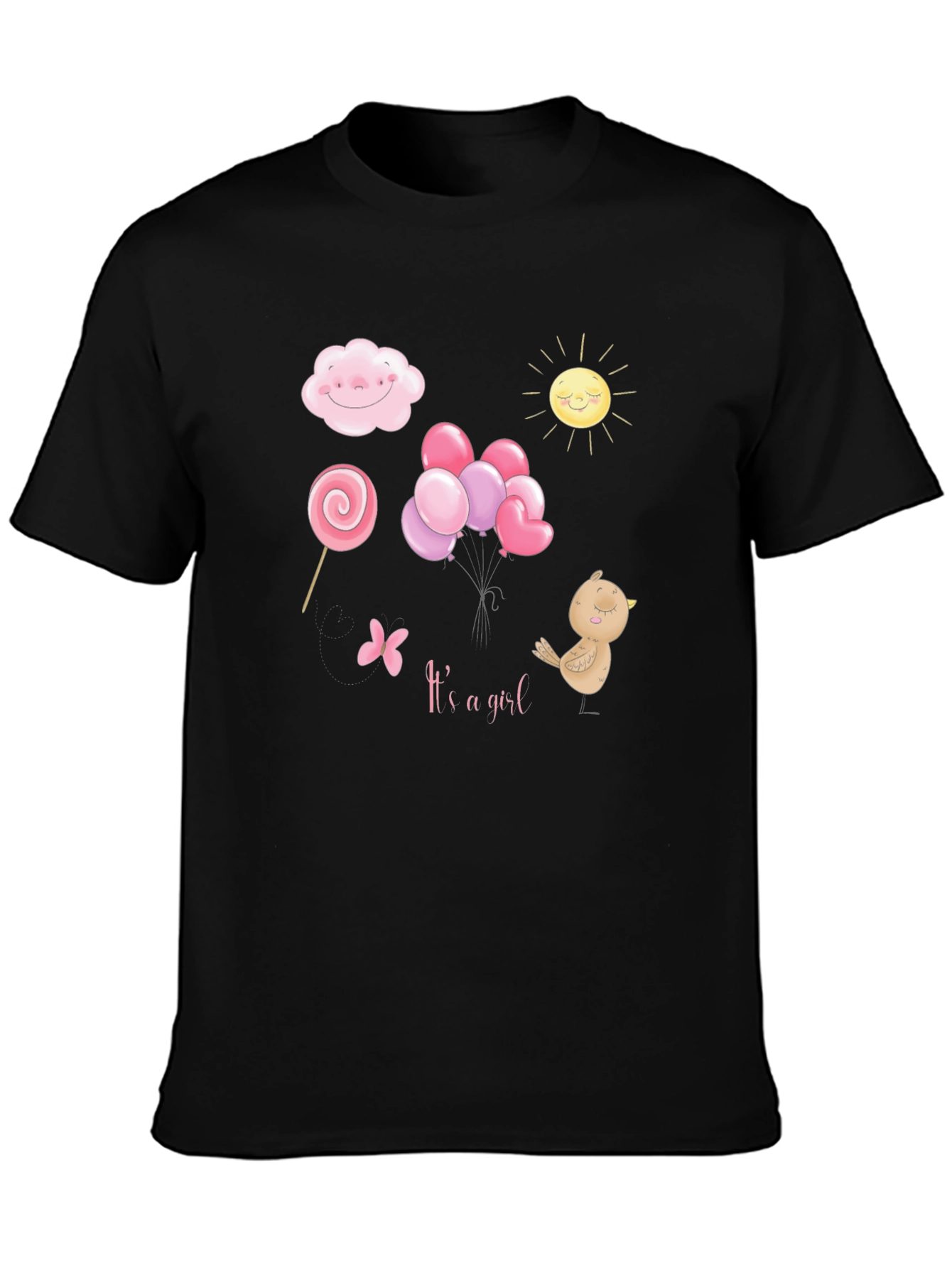 Its A Girl T-Shirt: Cloud Sun Lollipop Balloons Bird