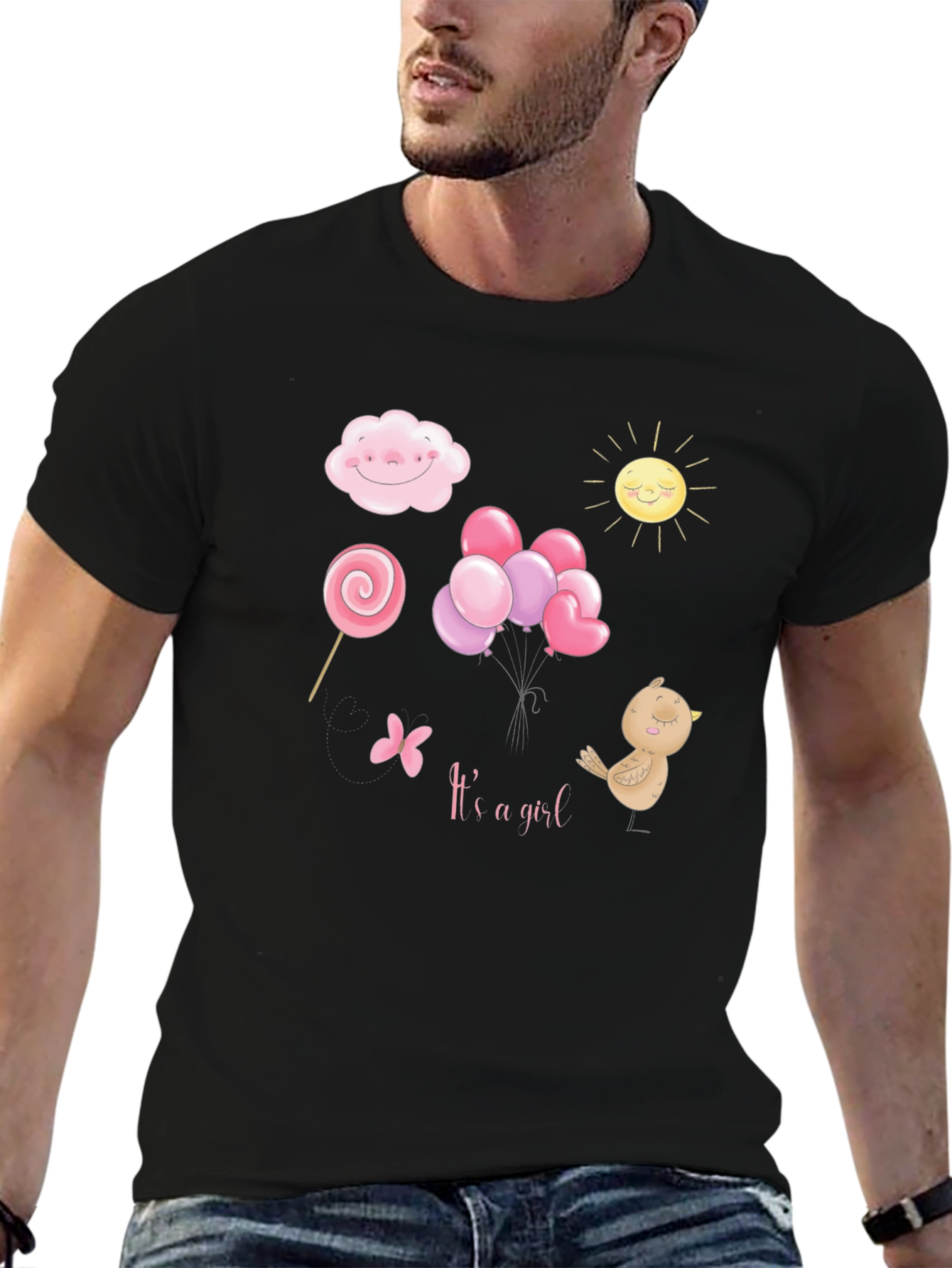 Its A Girl T-Shirt: Cloud Sun Lollipop Balloons Bird