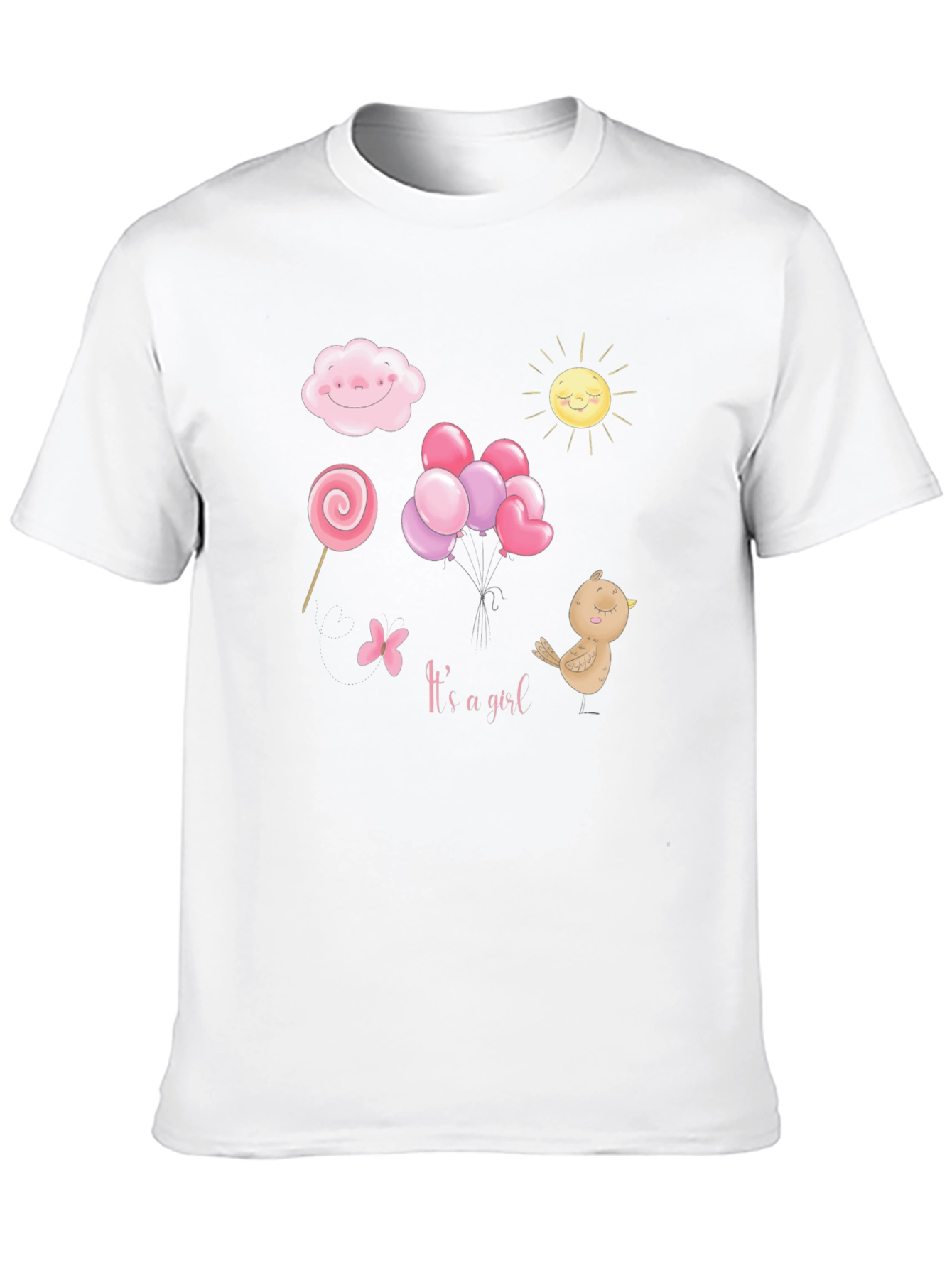 Its A Girl T-Shirt: Cloud Sun Lollipop Balloons Bird
