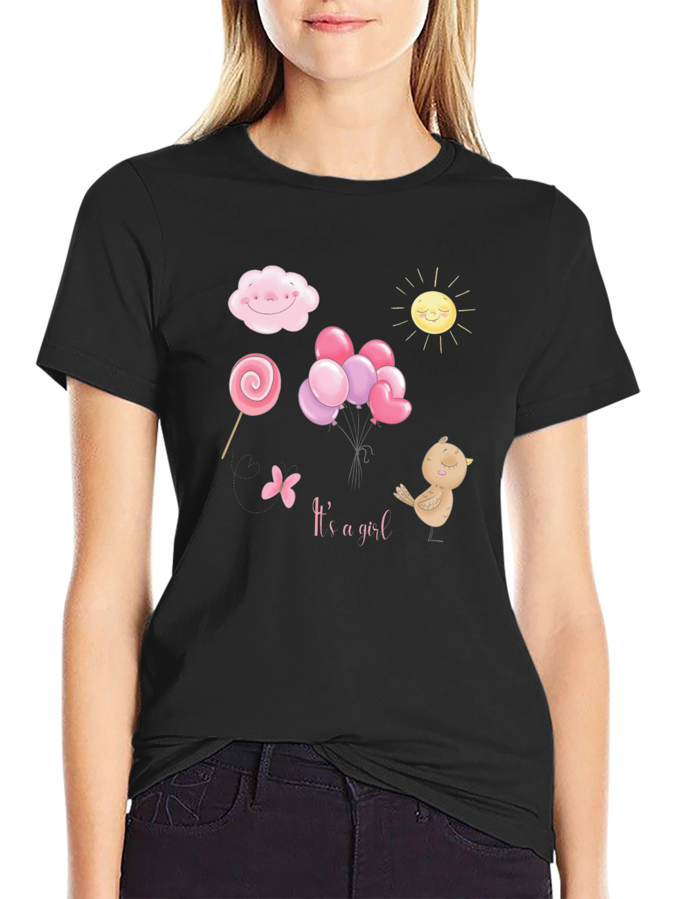 Its A Girl T-Shirt: Cloud Sun Lollipop Balloons Bird