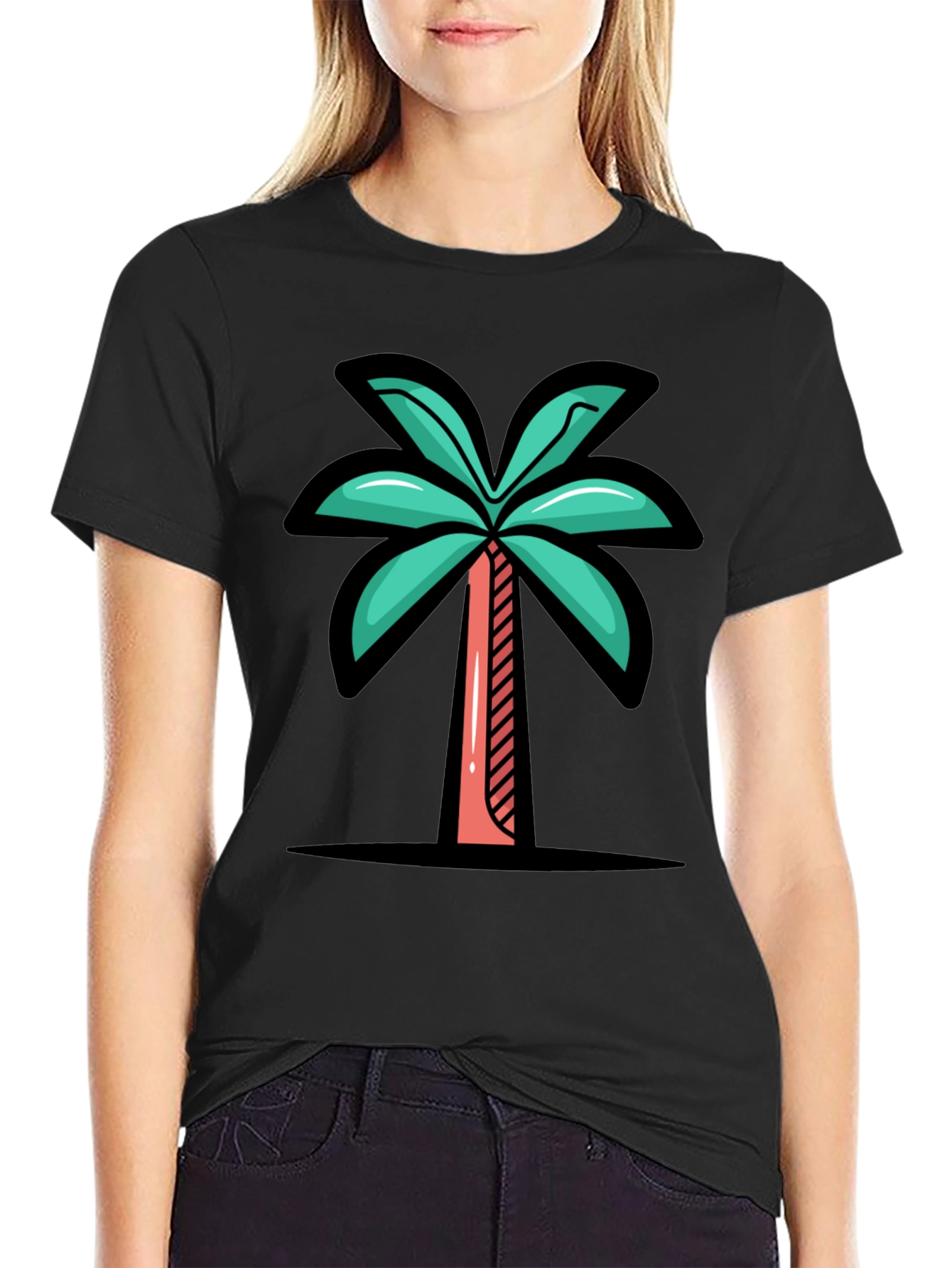 Tropical Palm Tree Graphic Tee - Black