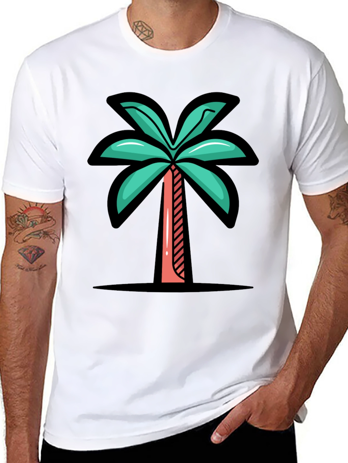 Tropical Palm Tree Graphic Tee - Black