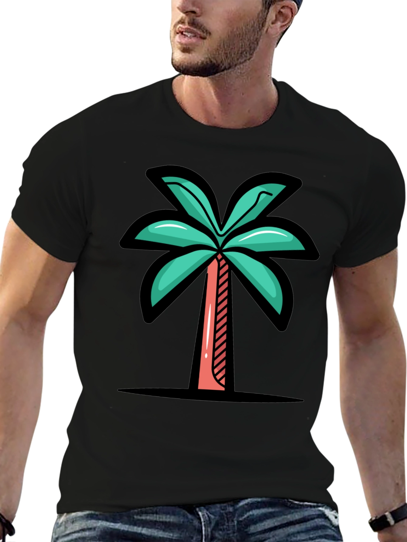 Tropical Palm Tree Graphic Tee - Black