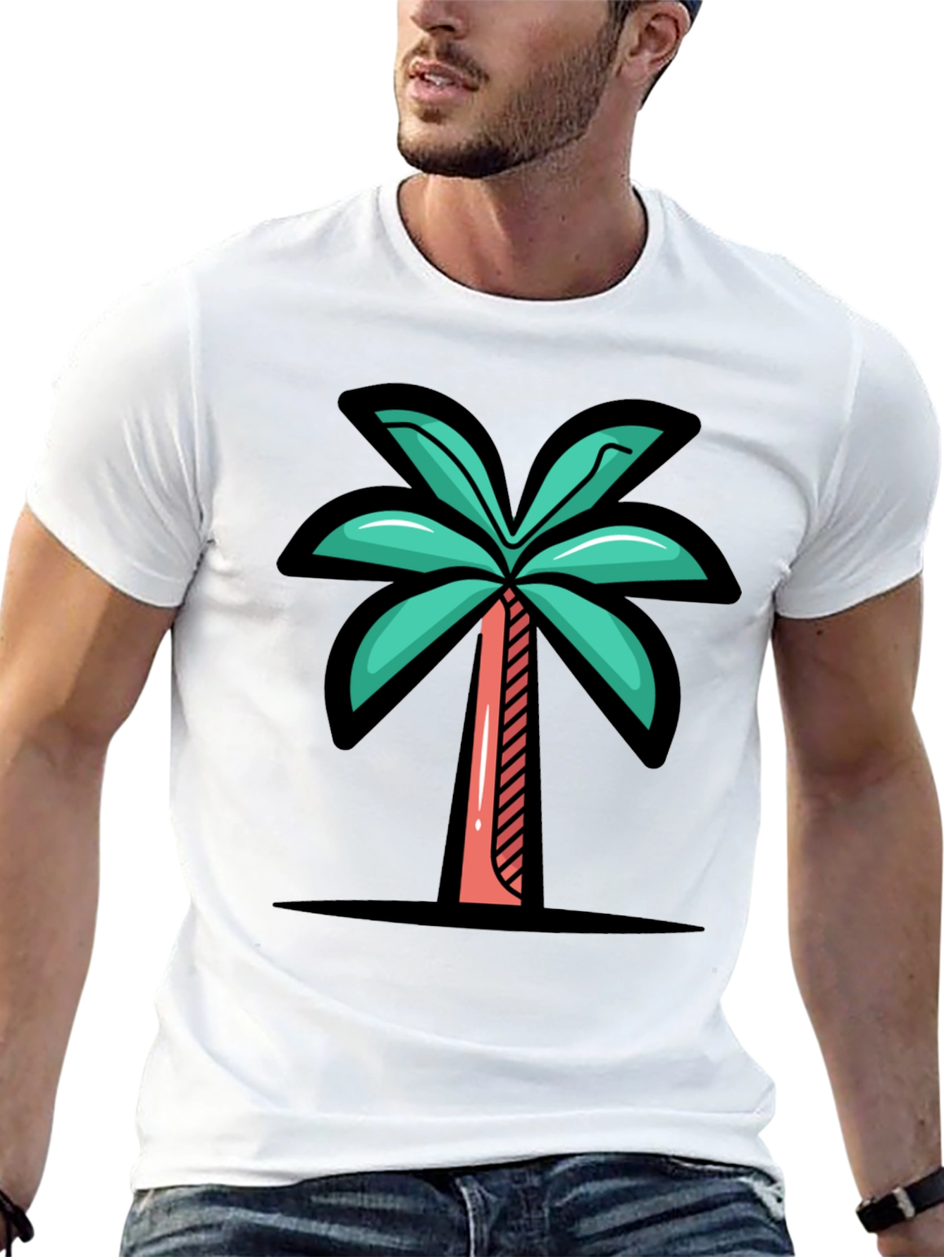 Tropical Palm Tree Graphic Tee - Black
