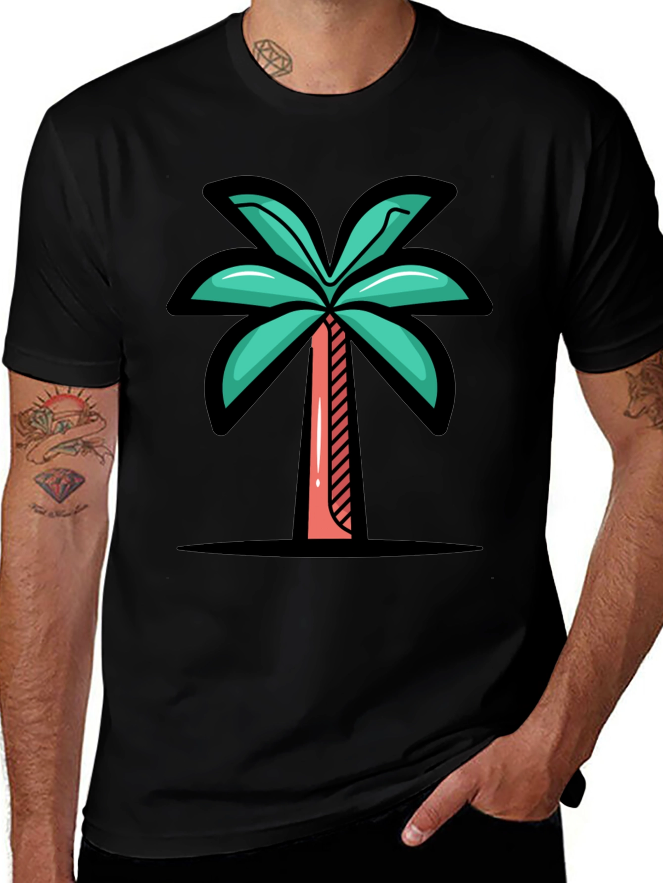 Tropical Palm Tree Graphic Tee - Black