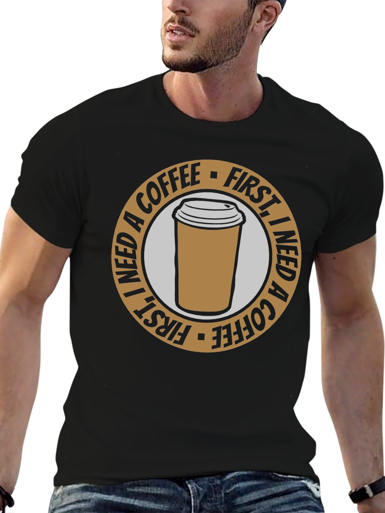 Coffee First T-Shirt - Black Graphic Tee