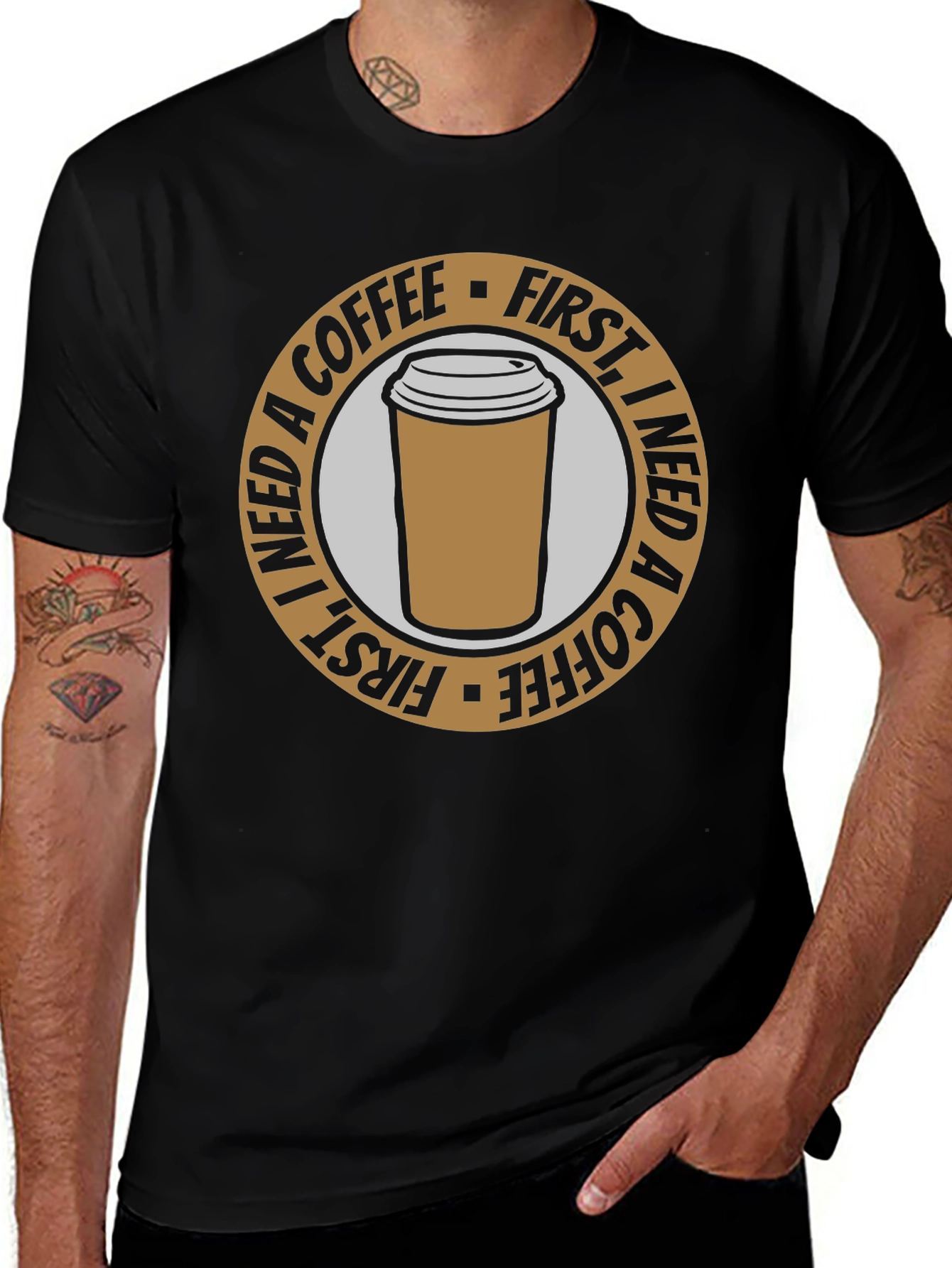 Coffee First T-Shirt - Black Graphic Tee